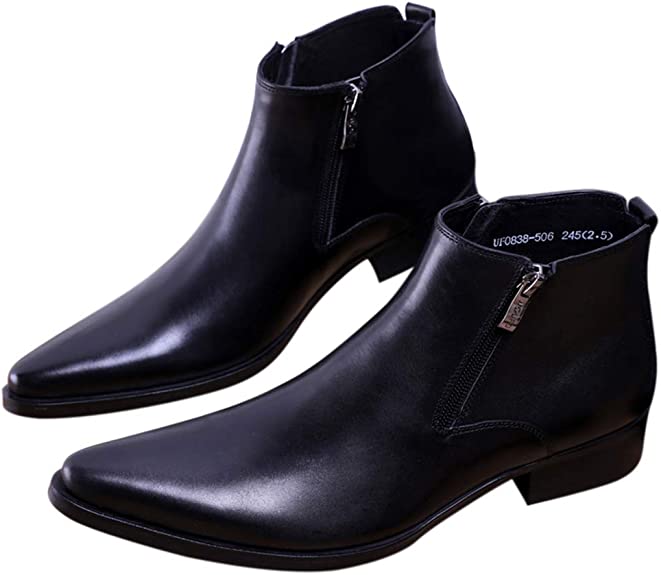 Men's Genuine Leather Ankle Boots - Fashion Pointed Toe Zip Casual Dress Boots