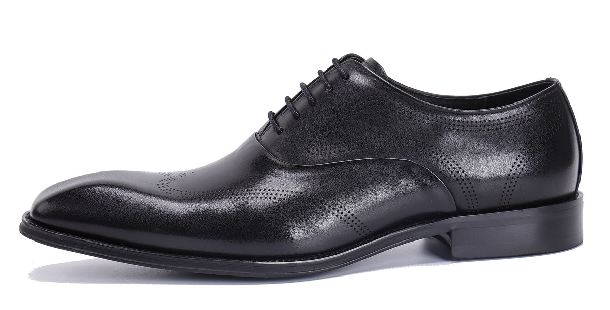 Corrente Men’s Black Premium Leather Plain Toe Oxford