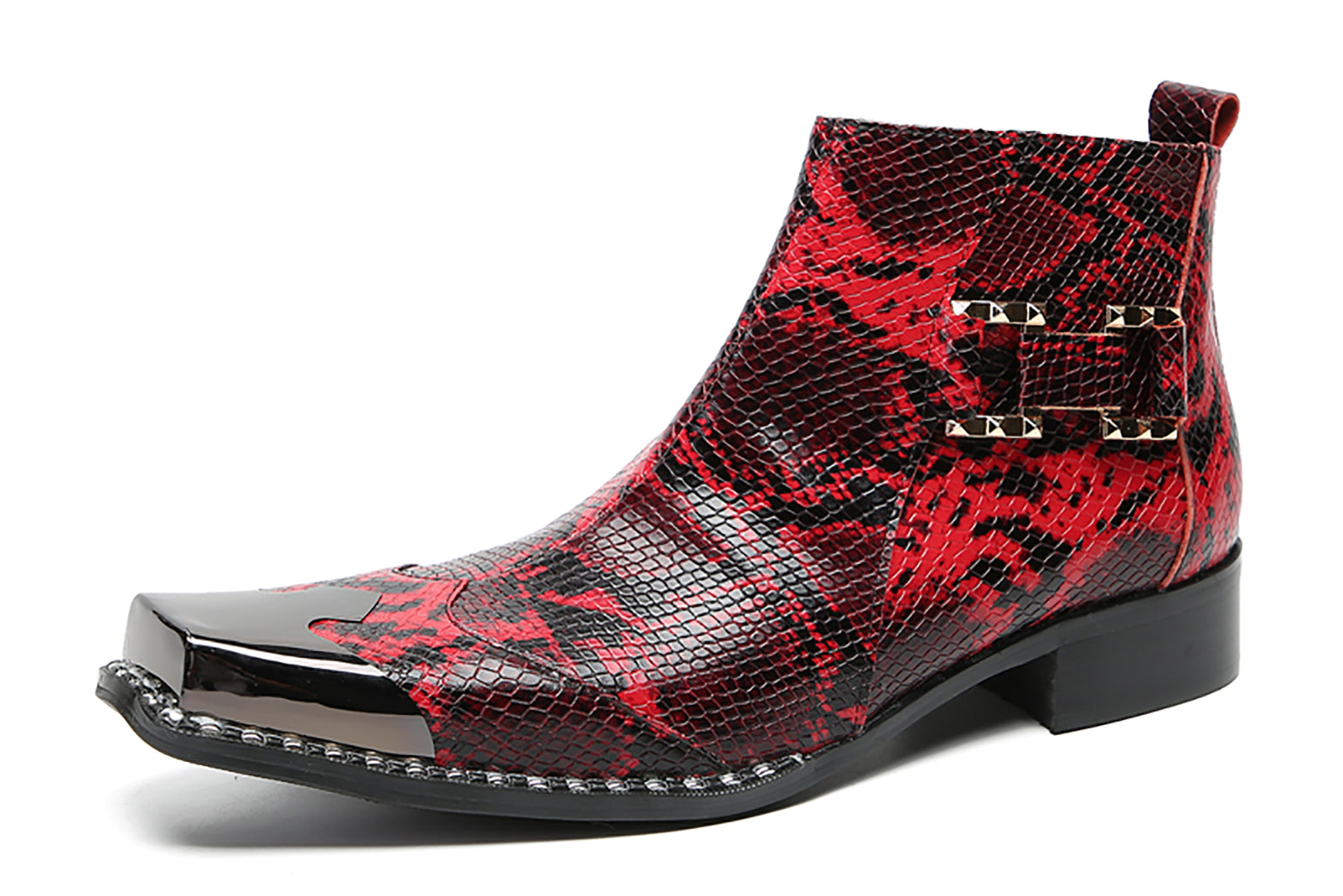 Botas occidentales de moda con punta cuadrada de metal para hombre
