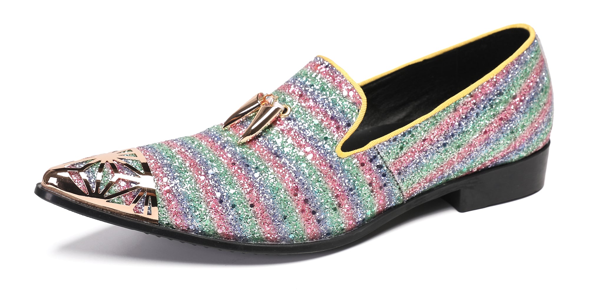 Mens Metal Tip Casual Glitter Western Loafers