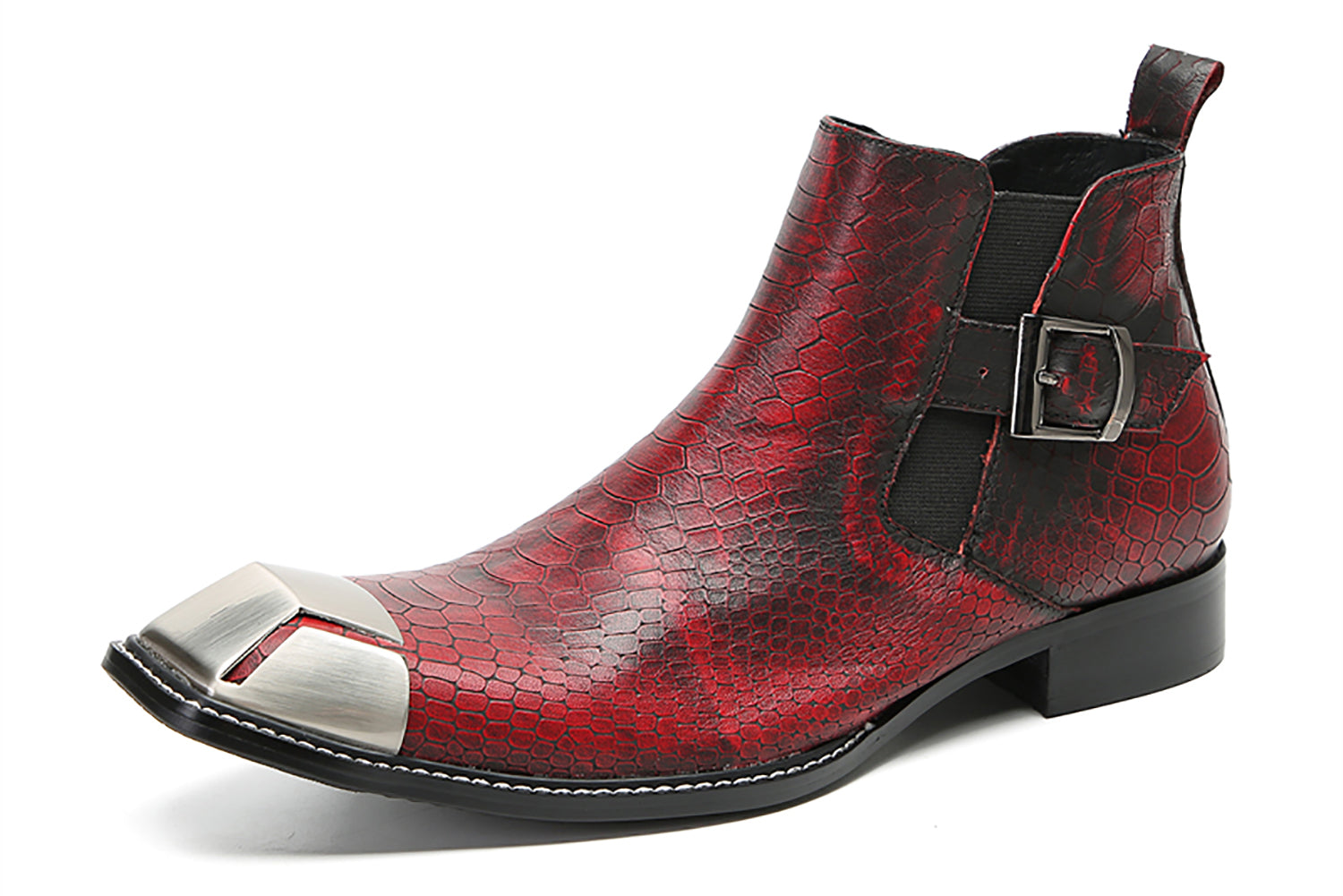 Men's Metal Square Toe Buckles Chelsea Western Boots