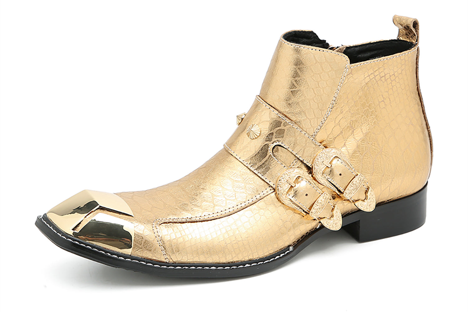 Men's Metal Square Toe Double Buckles Western Boots
