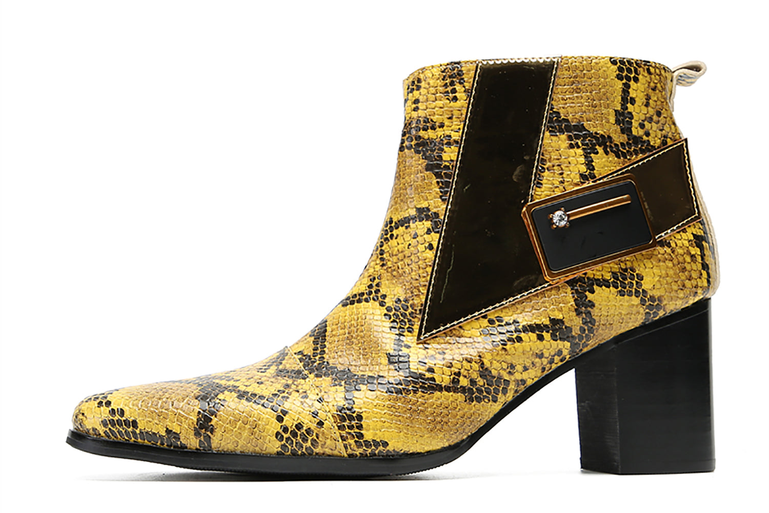 Men's Hight Top Snakeskin Texture Western Boots