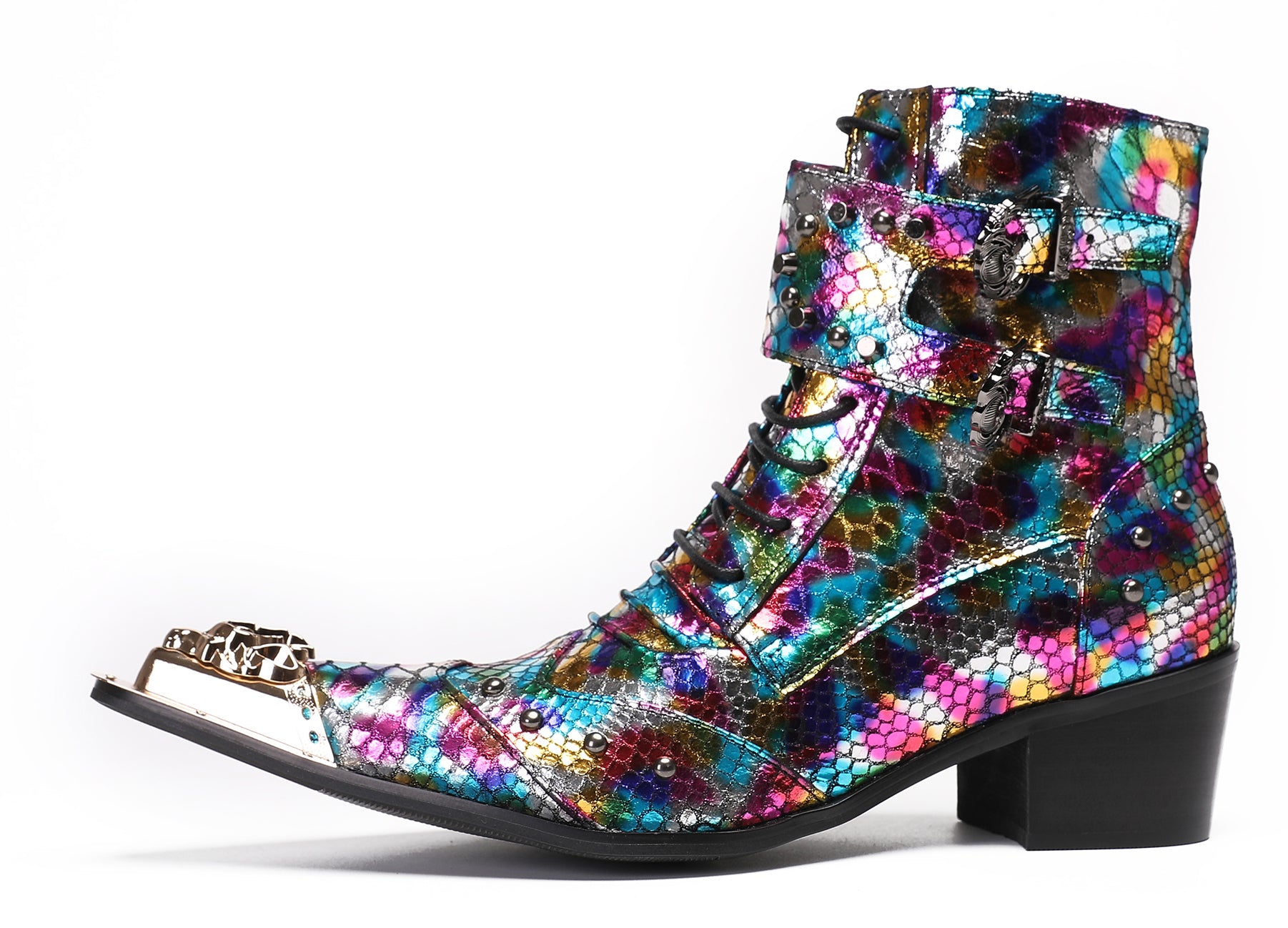 Mens Party Casual Buckle Colorful Western Boots