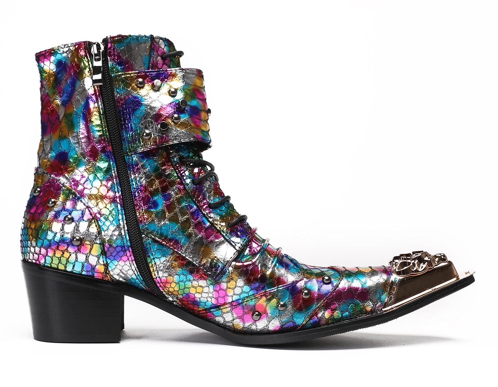 Mens Party Casual Buckle Colorful Western Boots
