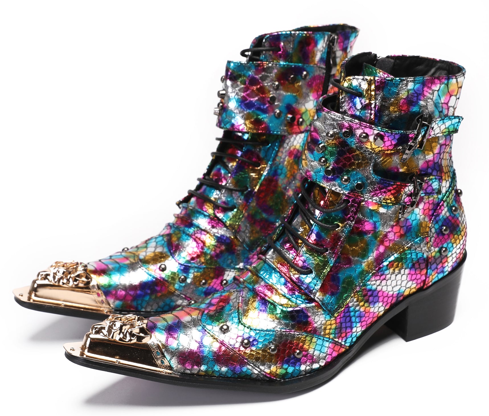 Mens Party Casual Buckle Colorful Western Boots