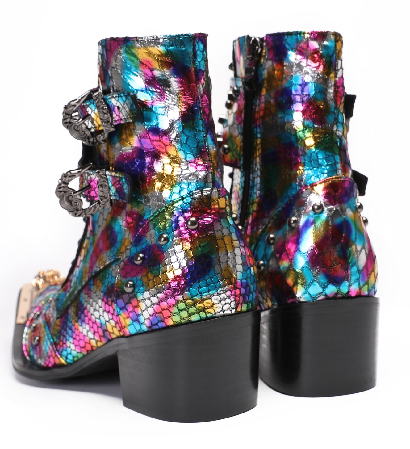 Mens Party Casual Buckle Colorful Western Boots