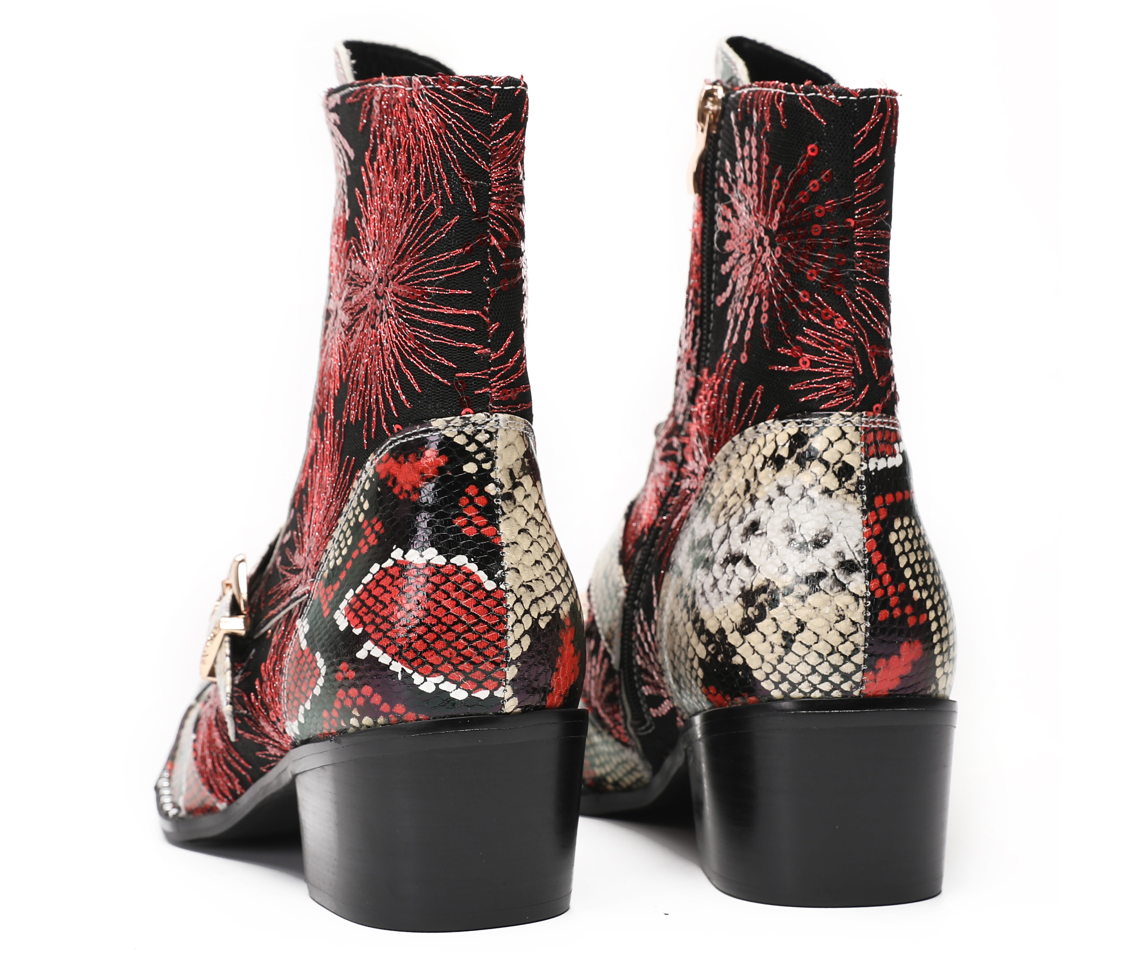 Men's Metal Toe Sequins Mid Top Buckle Western Boots