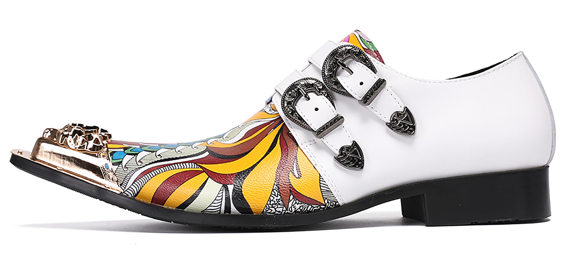 Mens Metal-Tip Toe Western Loafers Double Buckles Casual Shoes