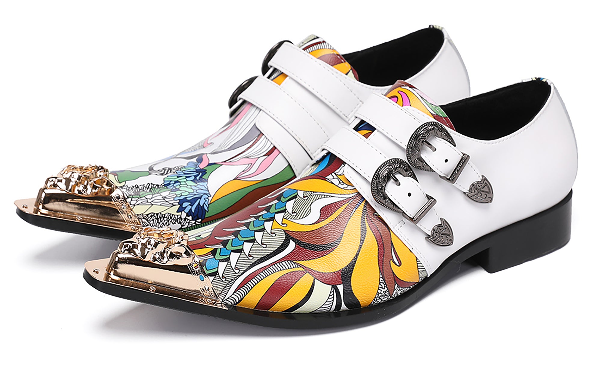 Mens Metal-Tip Toe Western Loafers Double Buckles Casual Shoes