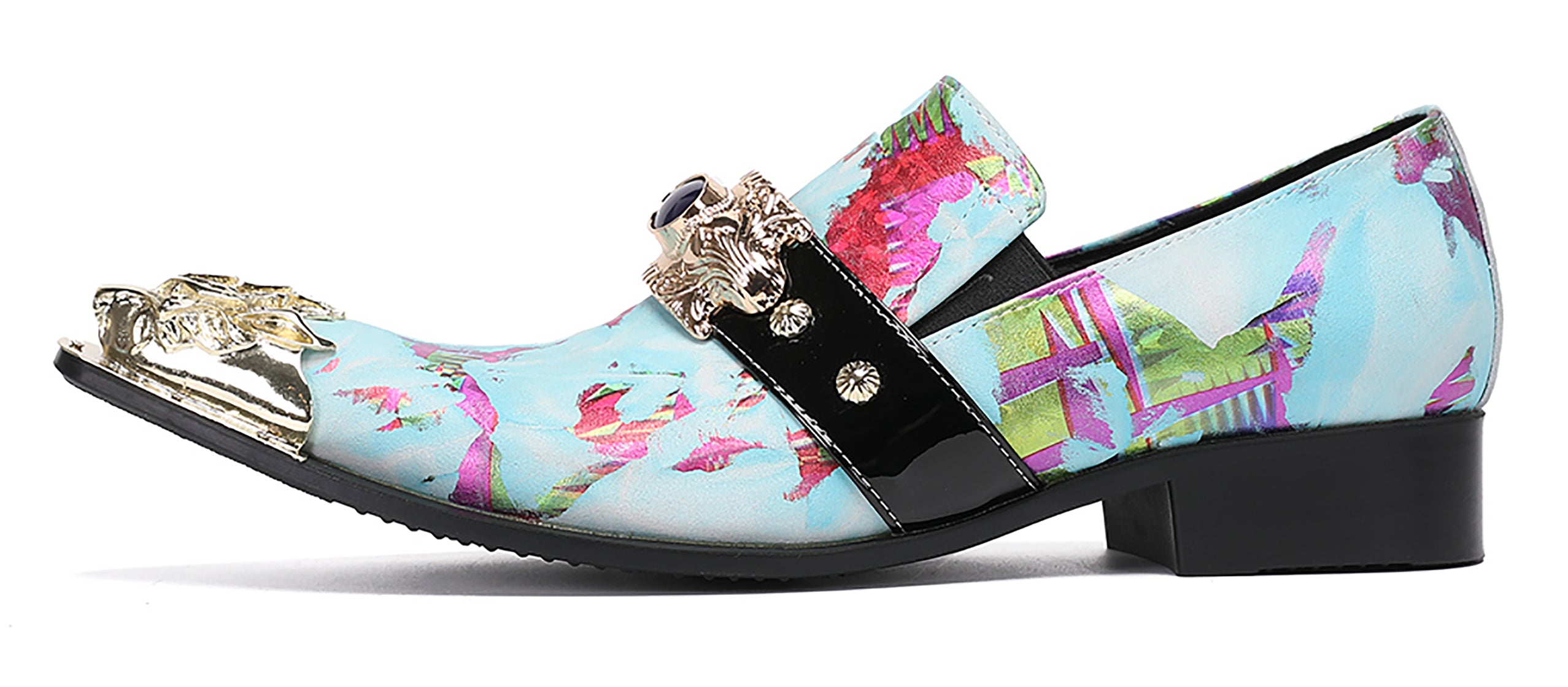 Mens Casual Metal-Tip Toe Gemstone Western Loafers