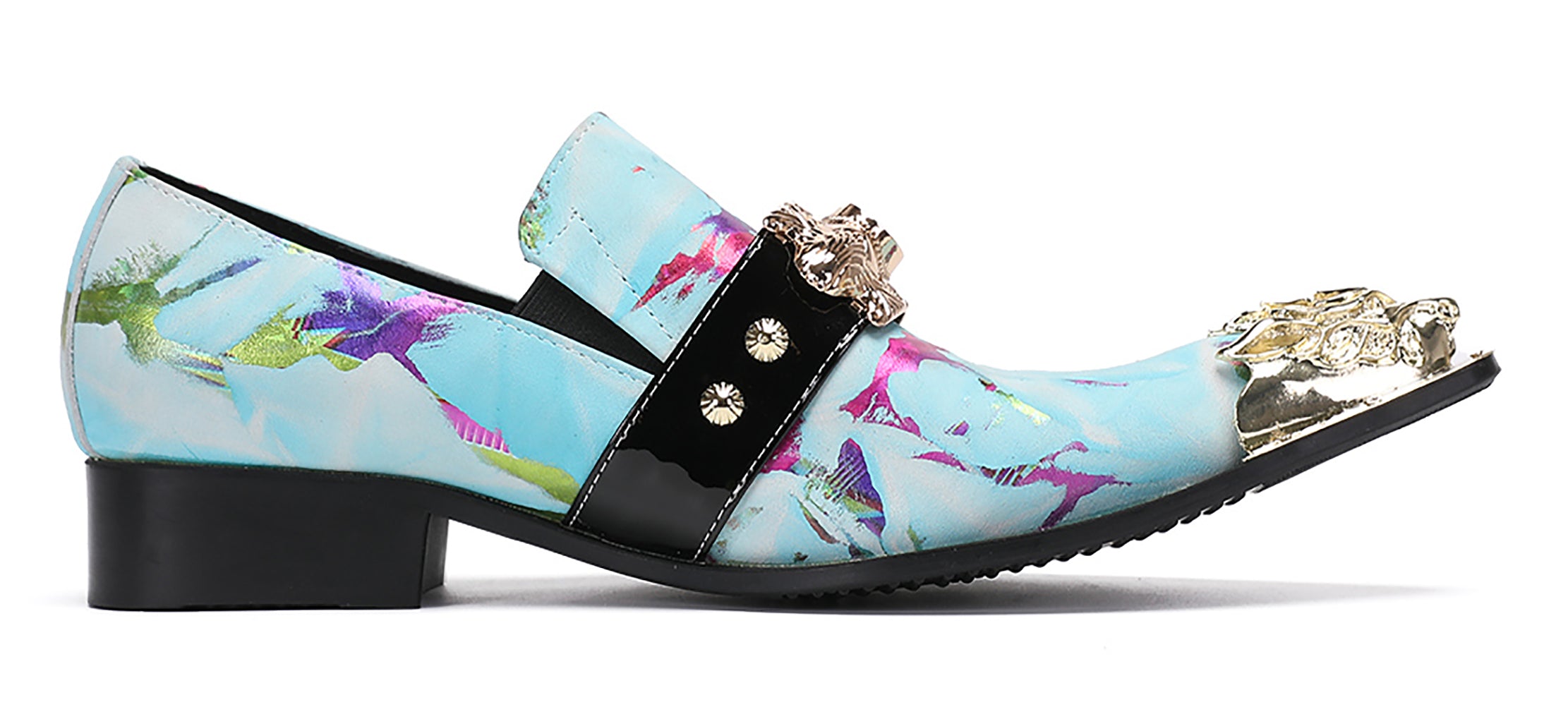 Mens Casual Metal-Tip Toe Gemstone Western Loafers