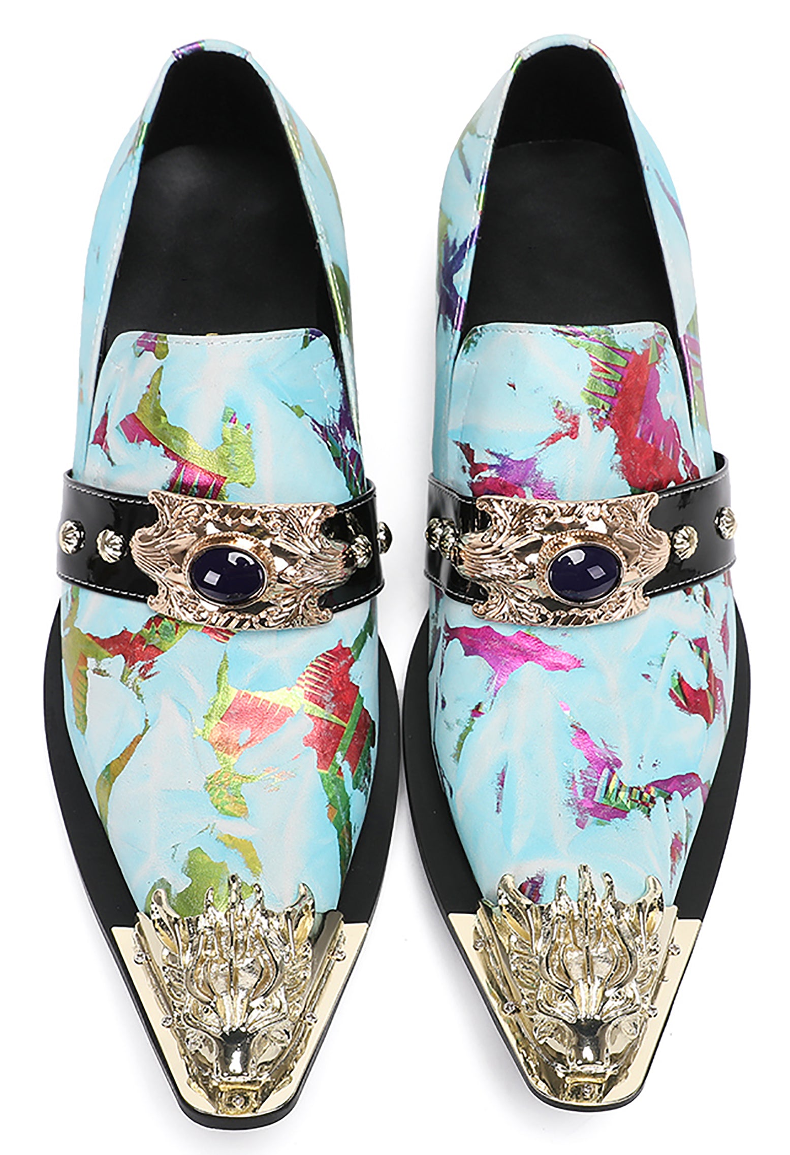Mens Casual Metal-Tip Toe Gemstone Western Loafers