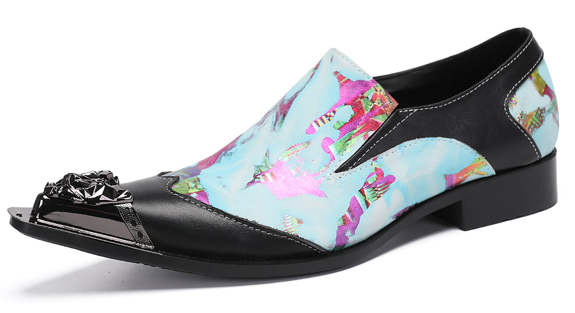 Mens Casual Metal-Tip Toe Gemstone Western Loafers