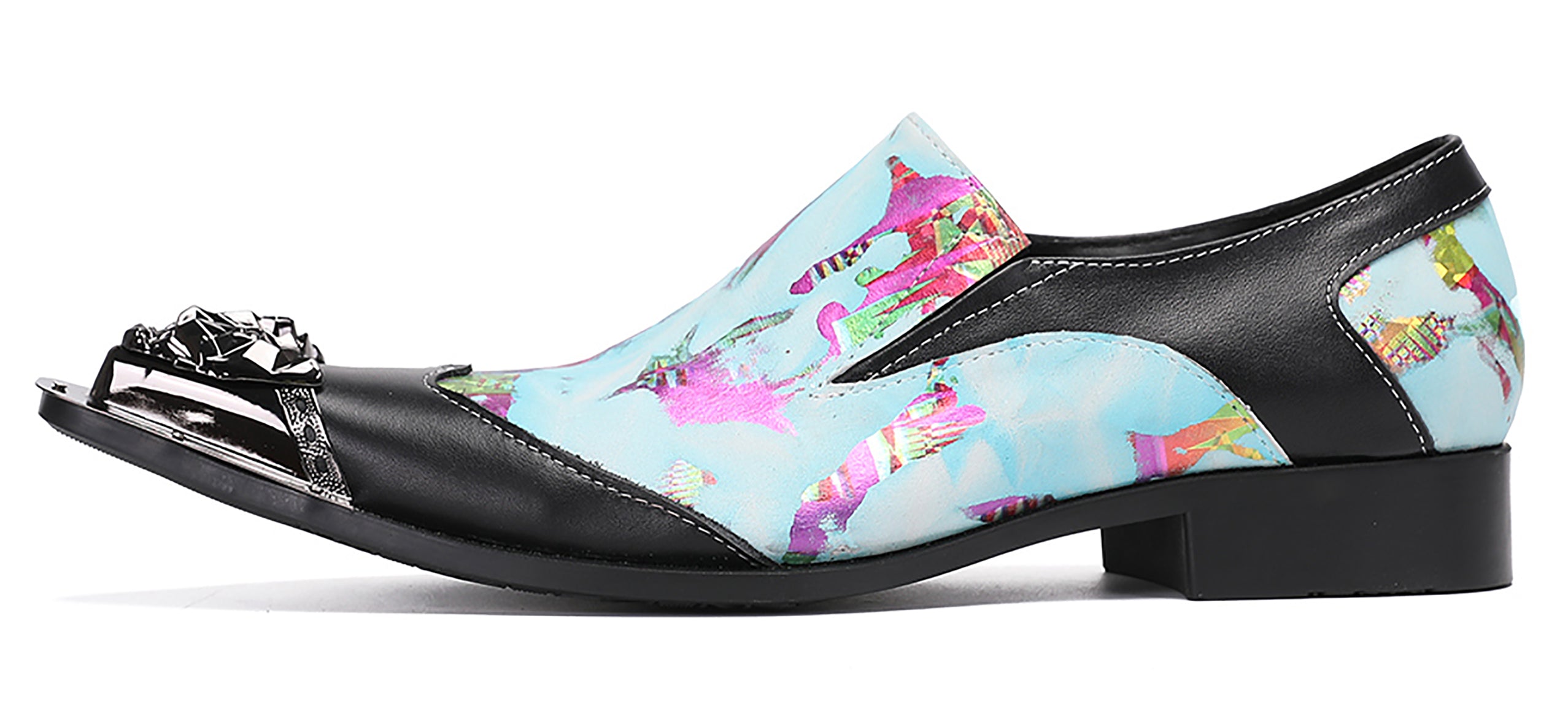 Mens Casual Metal-Tip Toe Gemstone Western Loafers