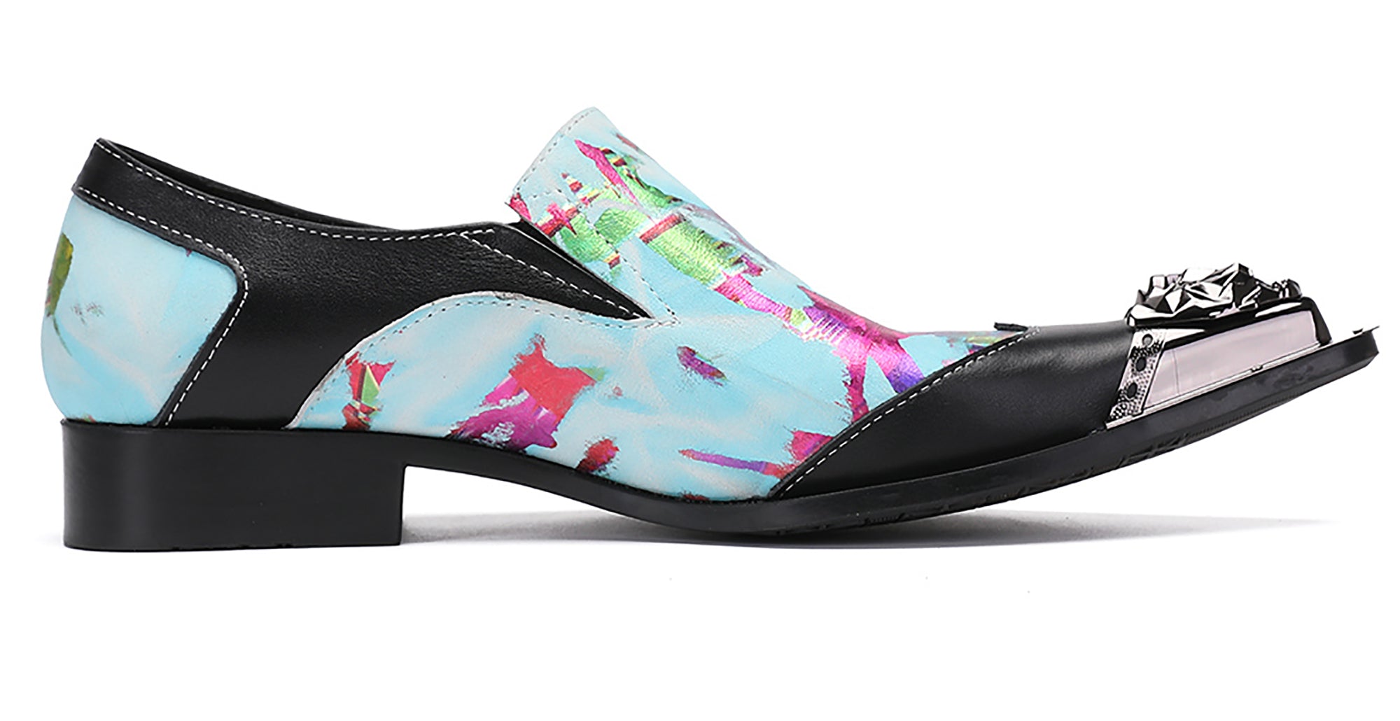 Mens Casual Metal-Tip Toe Gemstone Western Loafers