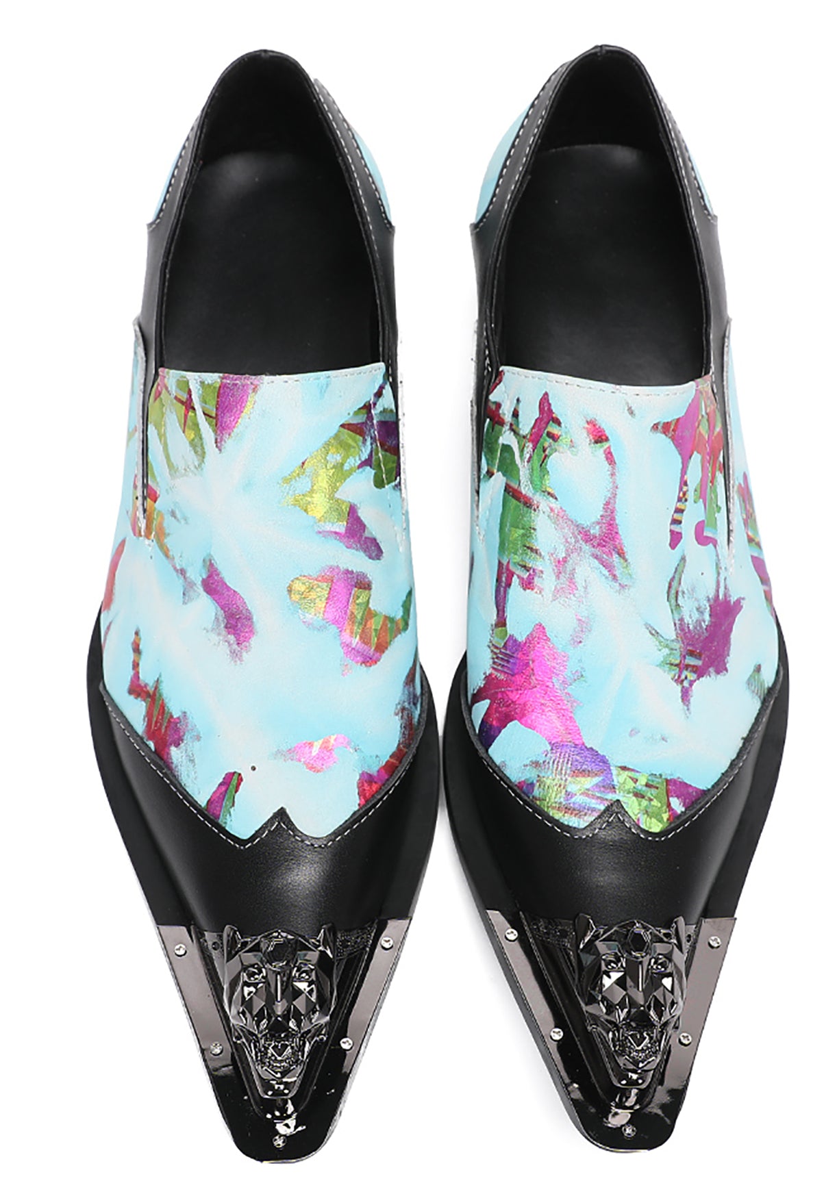 Mens Casual Metal-Tip Toe Gemstone Western Loafers