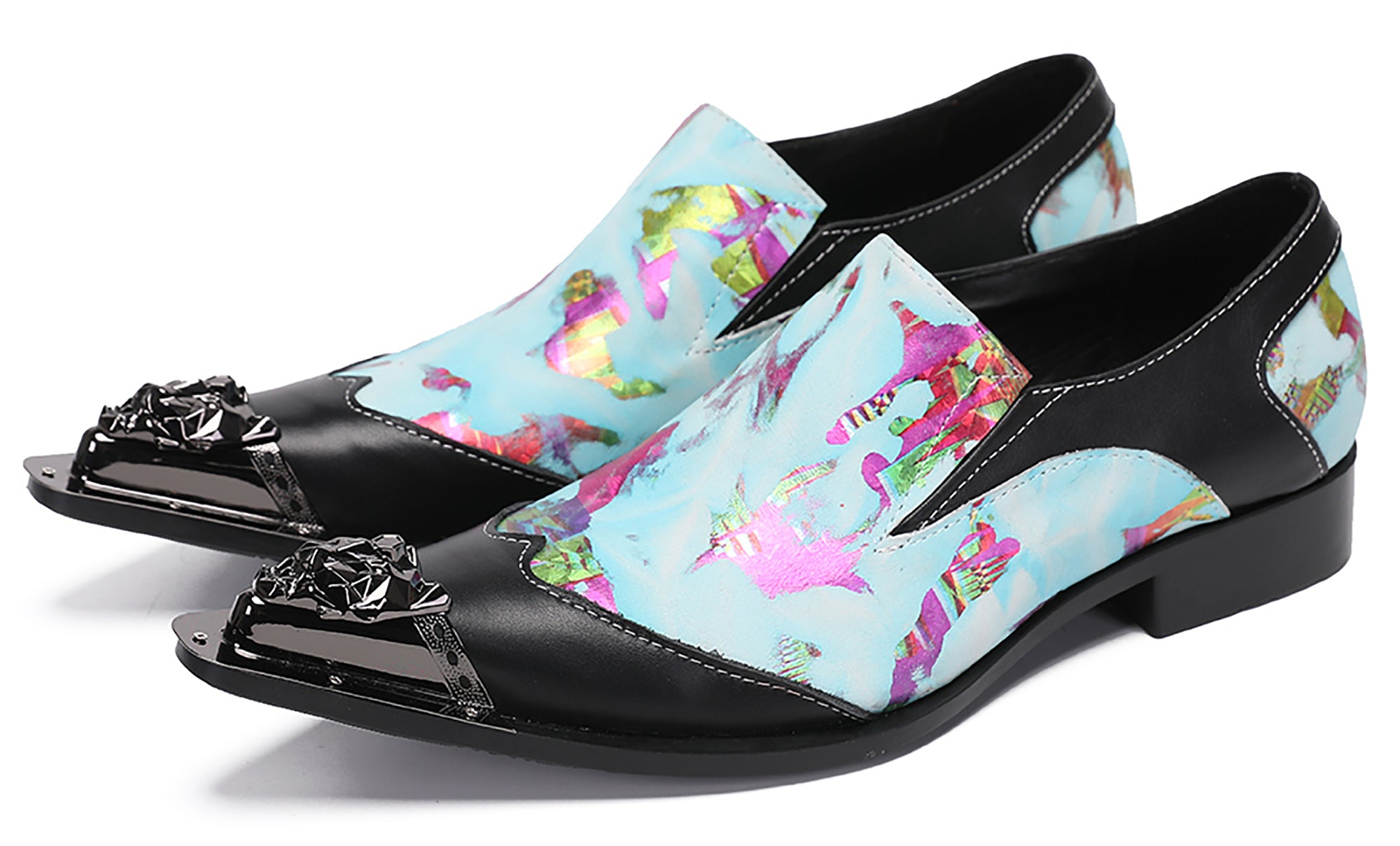 Mens Casual Metal-Tip Toe Gemstone Western Loafers