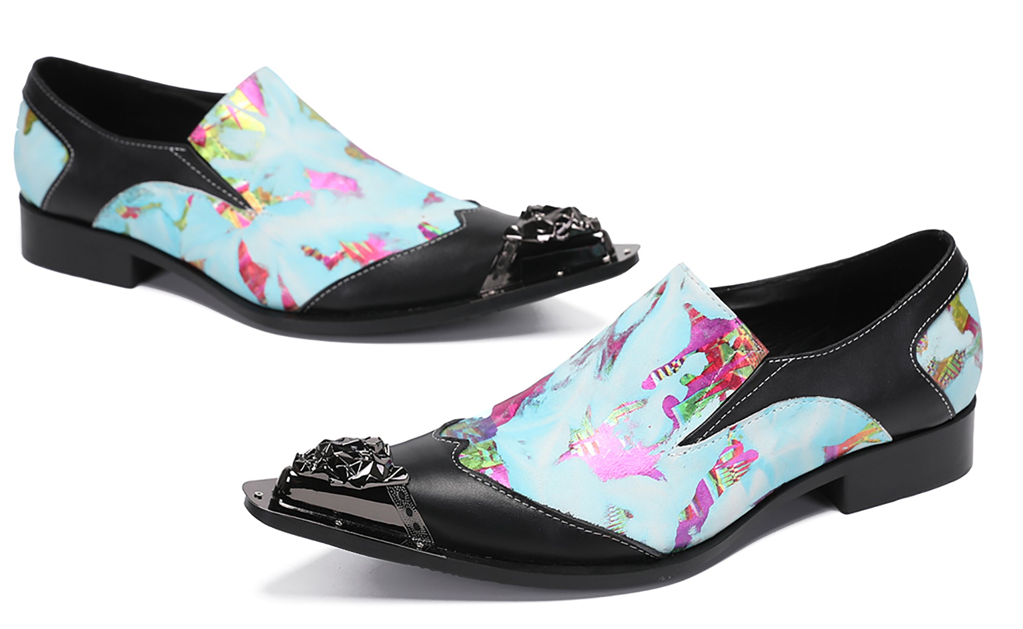 Mens Casual Metal-Tip Toe Gemstone Western Loafers