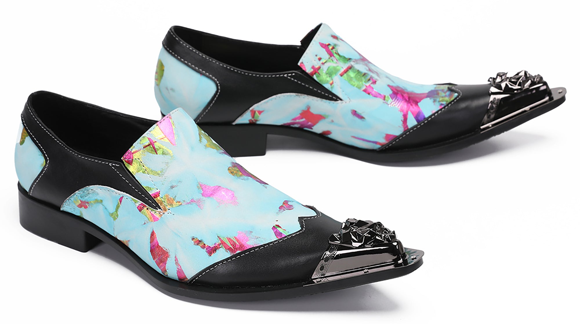 Mens Casual Metal-Tip Toe Gemstone Western Loafers