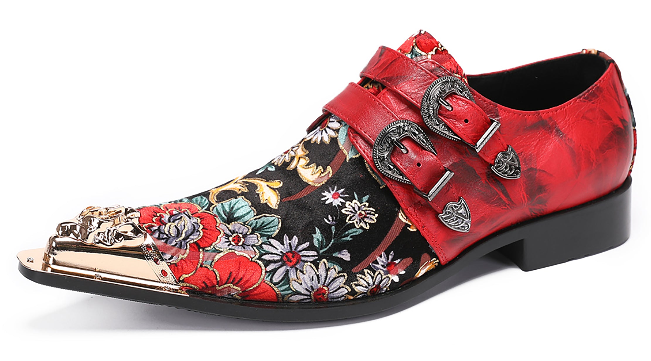 Mens Metal-Tip Toe Western Loafers Double Buckles Casual Shoes