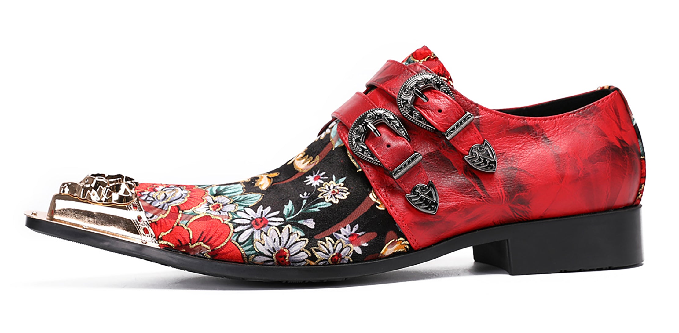 Mens Metal-Tip Toe Western Loafers Double Buckles Casual Shoes