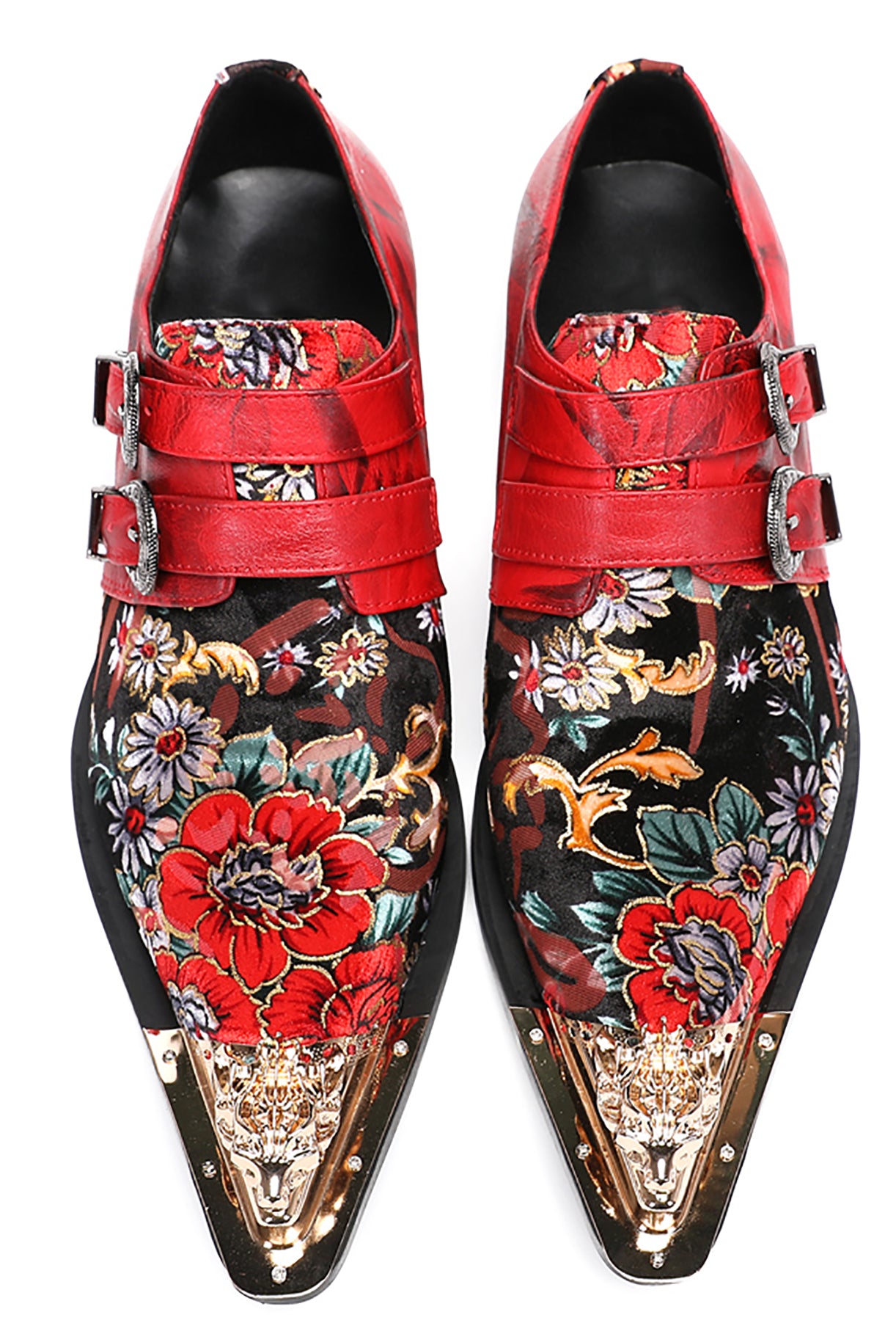 Mens Metal-Tip Toe Western Loafers Double Buckles Casual Shoes