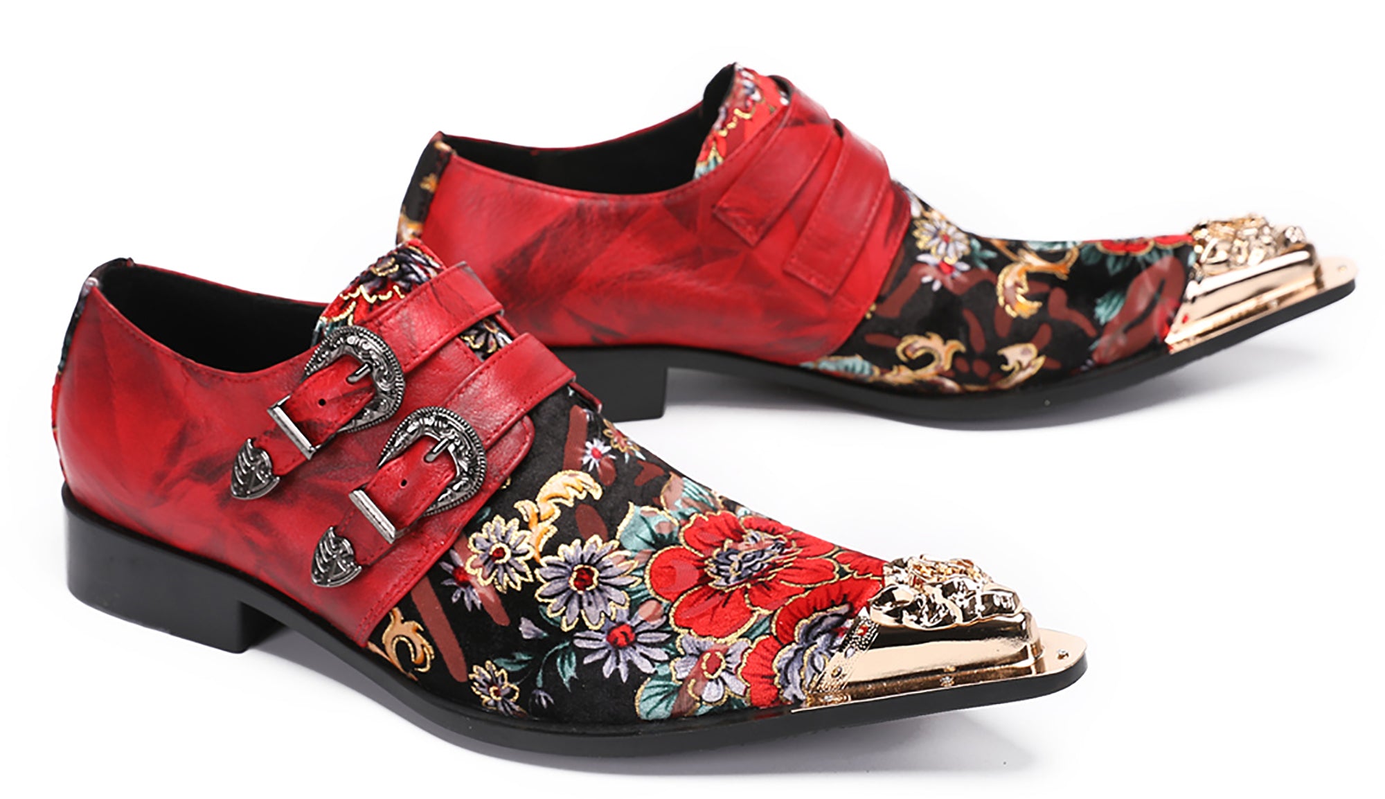 Mens Metal-Tip Toe Western Loafers Double Buckles Casual Shoes