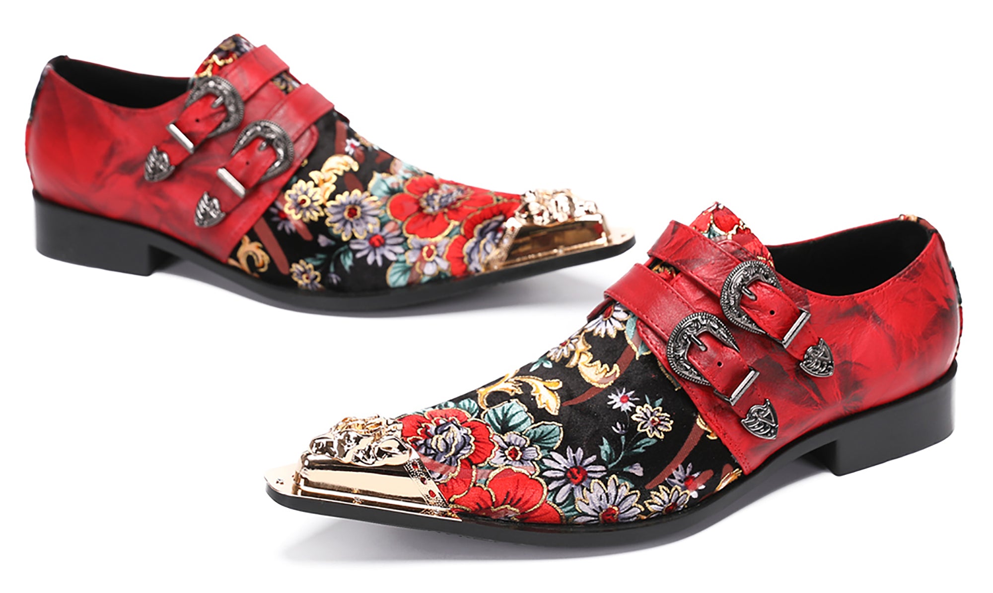 Mens Metal-Tip Toe Western Loafers Double Buckles Casual Shoes