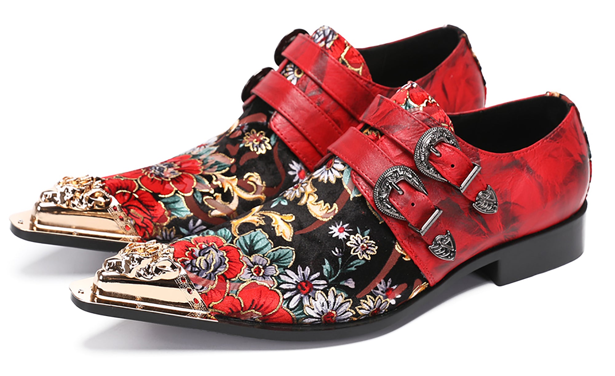 Mens Metal-Tip Toe Western Loafers Double Buckles Casual Shoes