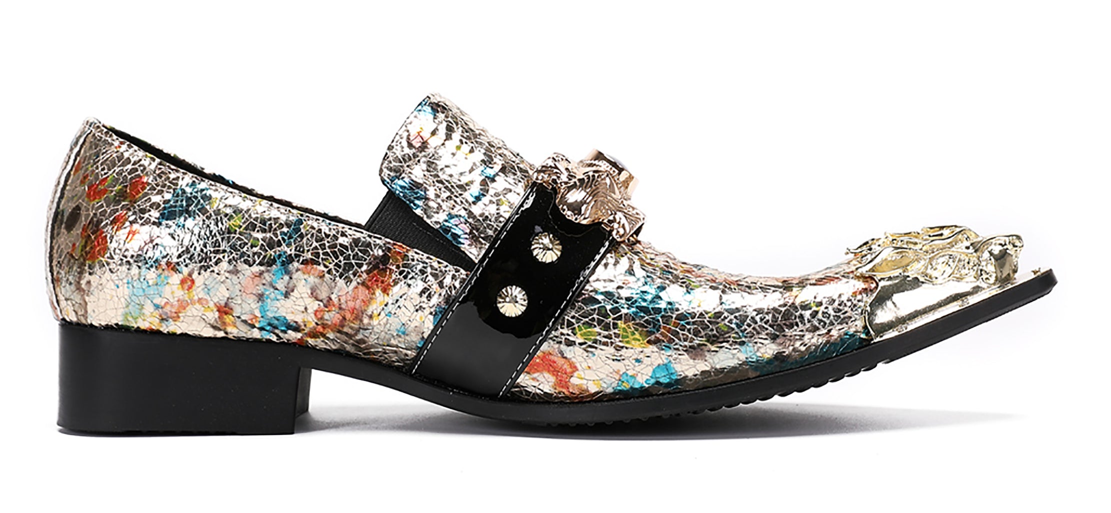 Mens Casual Metal-Tip Toe Gemstone Western Loafers
