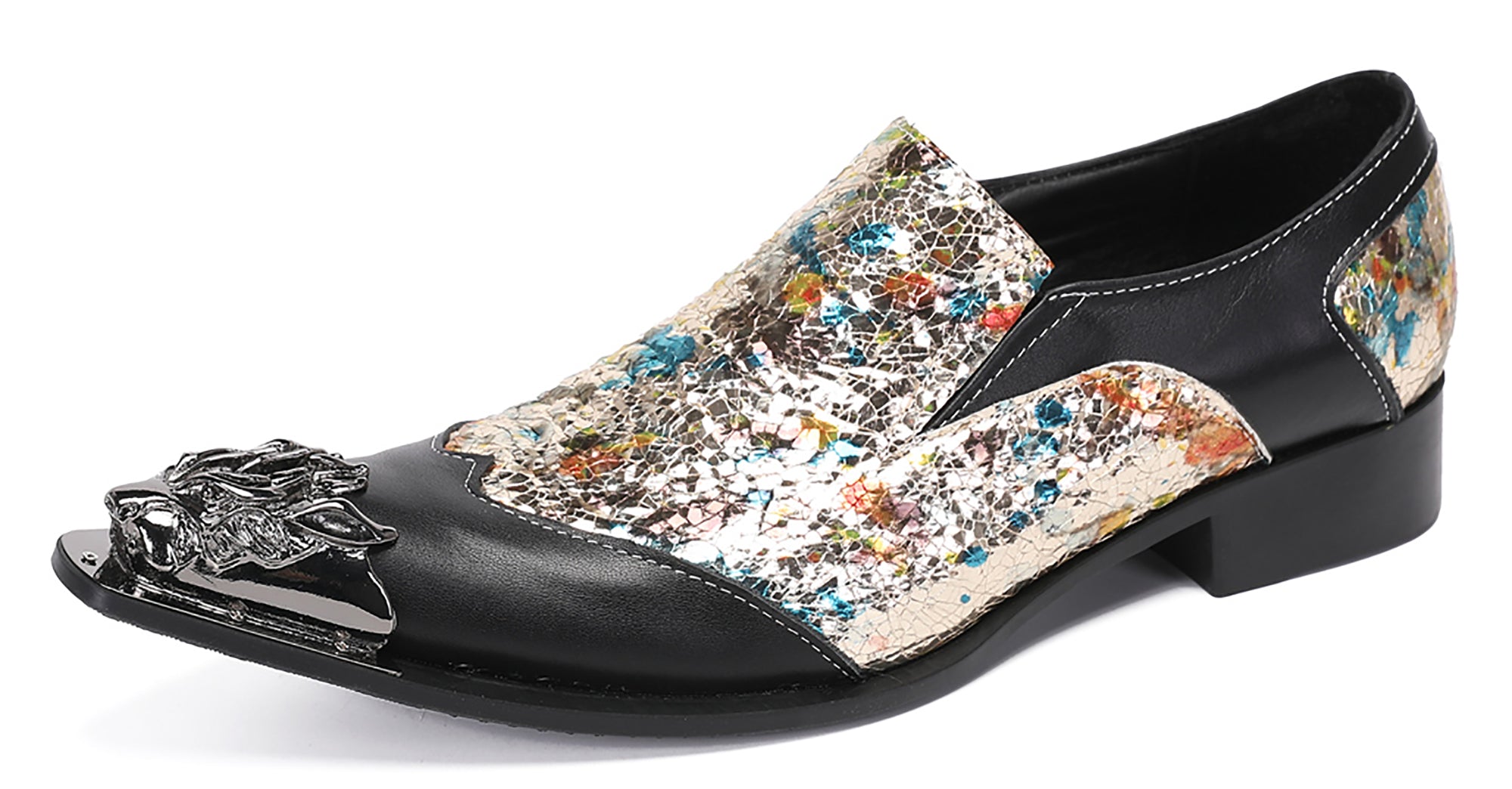 Mens Casual Metal-Tip Toe Gemstone Western Loafers