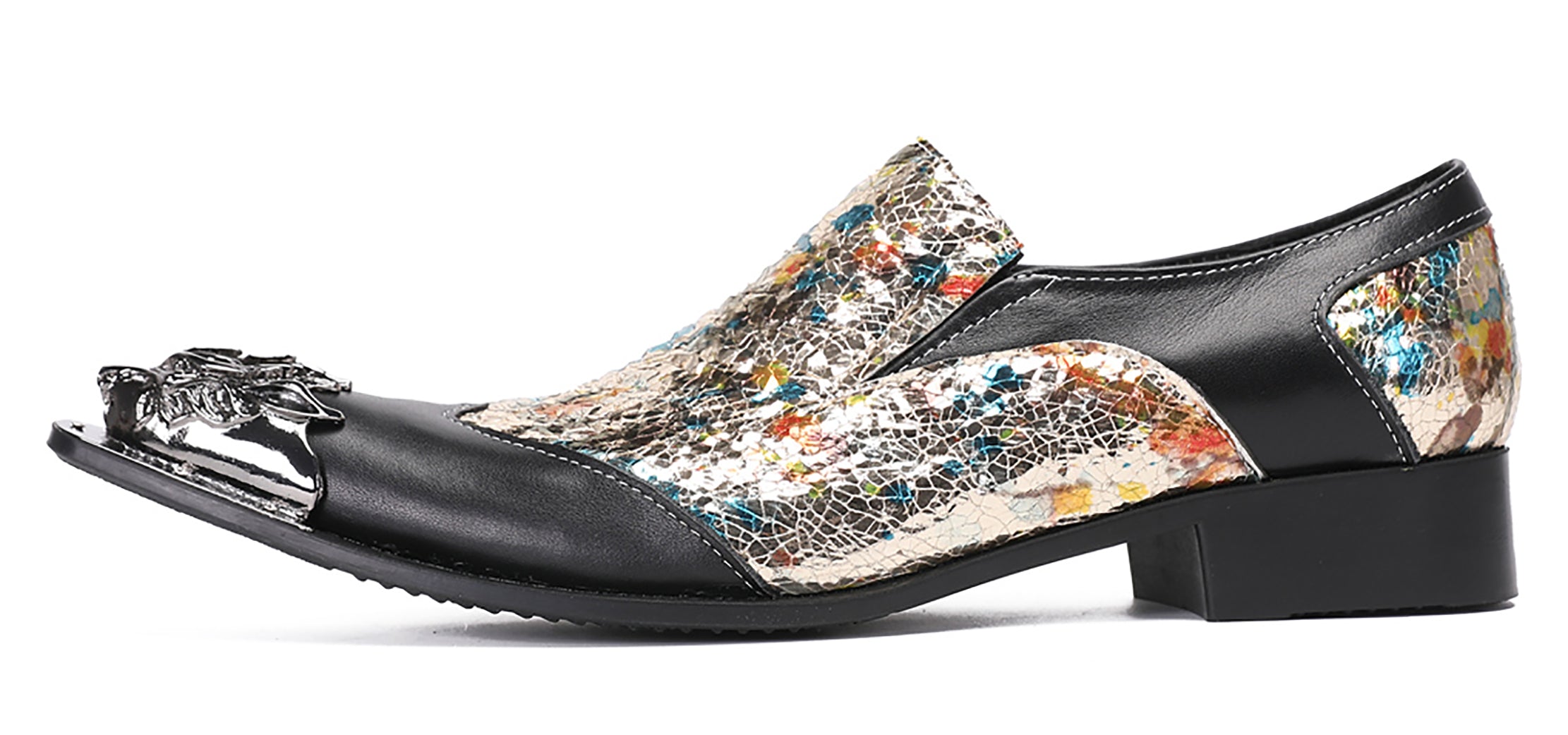 Mens Casual Metal-Tip Toe Gemstone Western Loafers