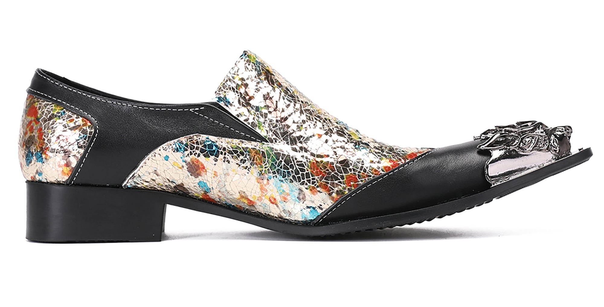 Mens Casual Metal-Tip Toe Gemstone Western Loafers
