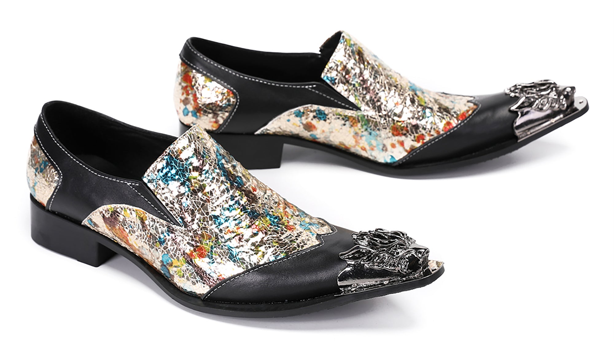 Mens Casual Metal-Tip Toe Gemstone Western Loafers