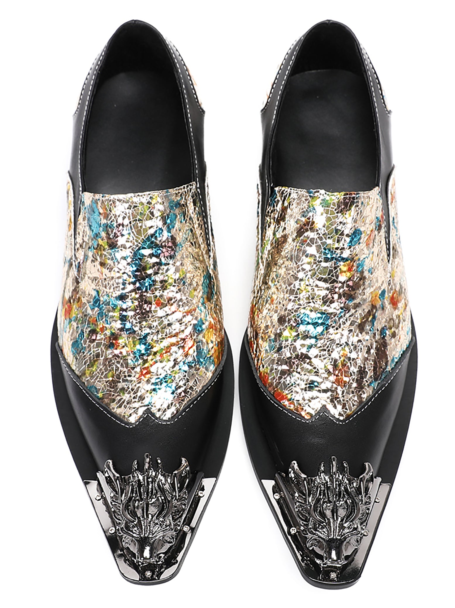 Mens Casual Metal-Tip Toe Gemstone Western Loafers