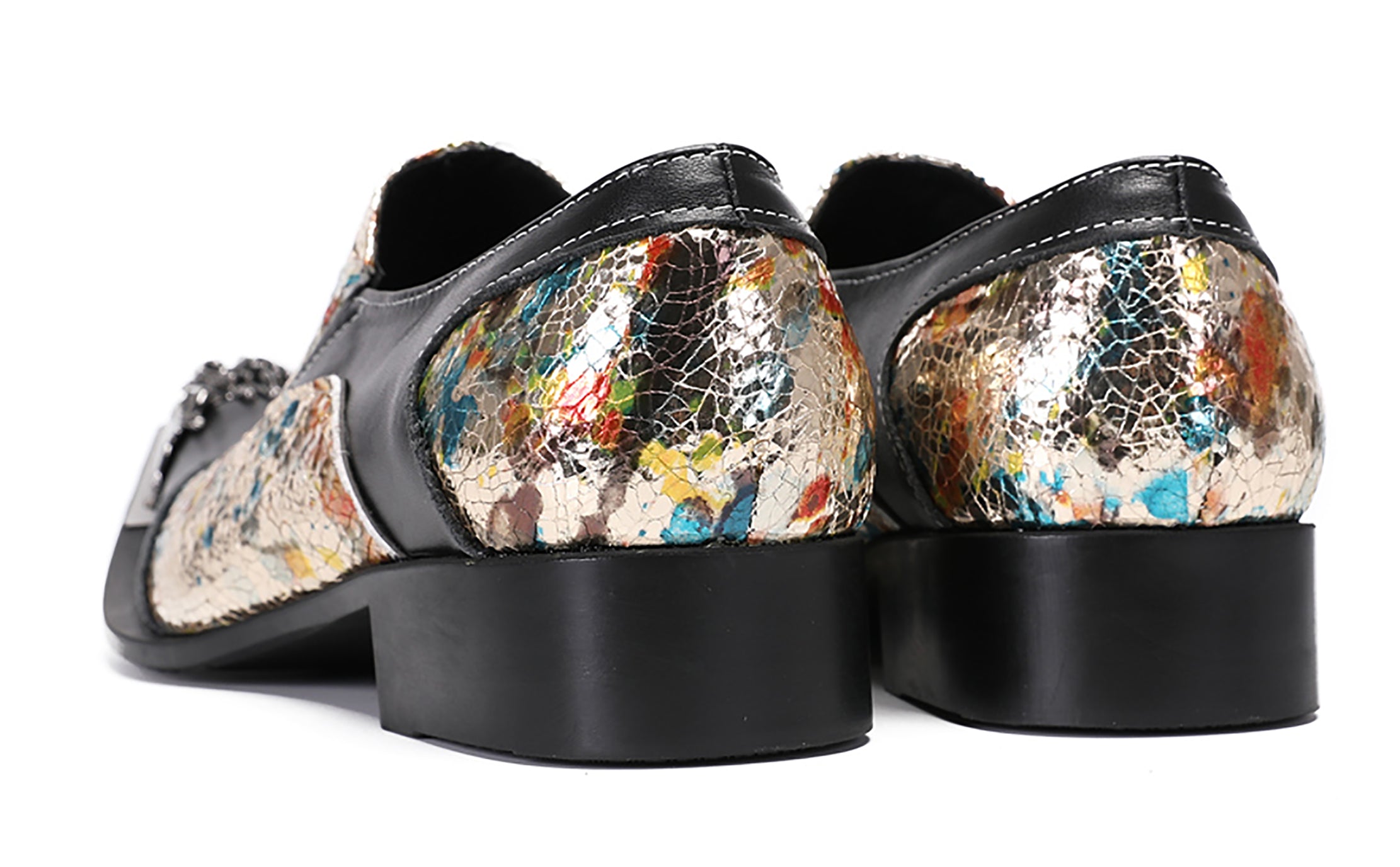 Mens Casual Metal-Tip Toe Gemstone Western Loafers