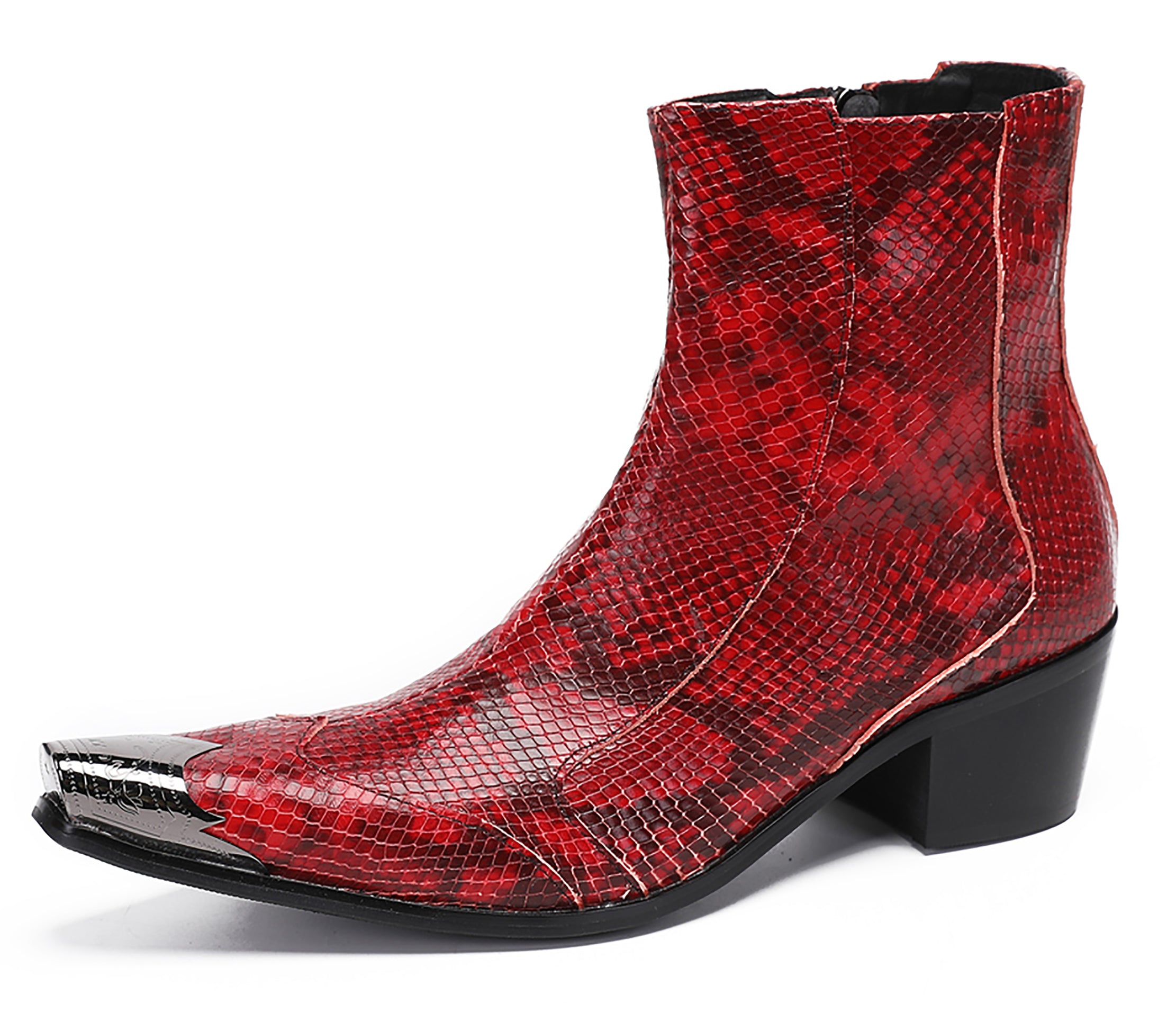 Mens Metal-Tip Toe Western Boots Zipper Ankle Boots