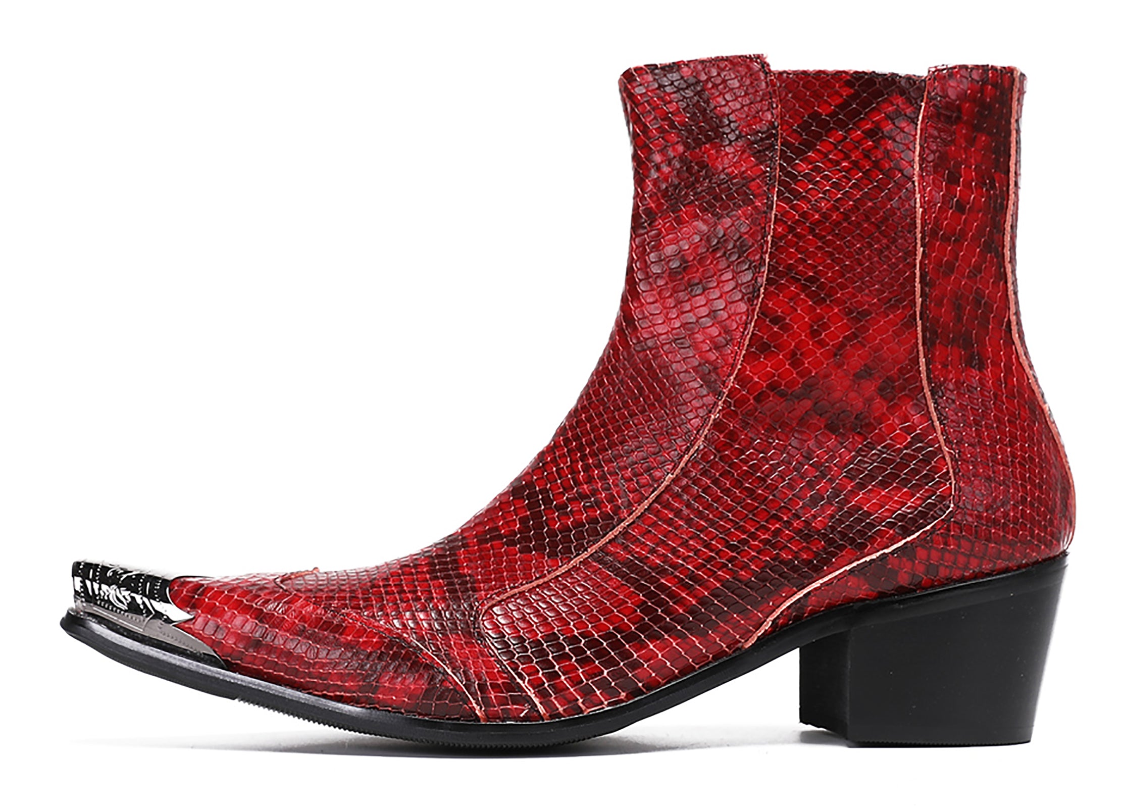 Mens Metal-Tip Toe Western Boots Zipper Ankle Boots