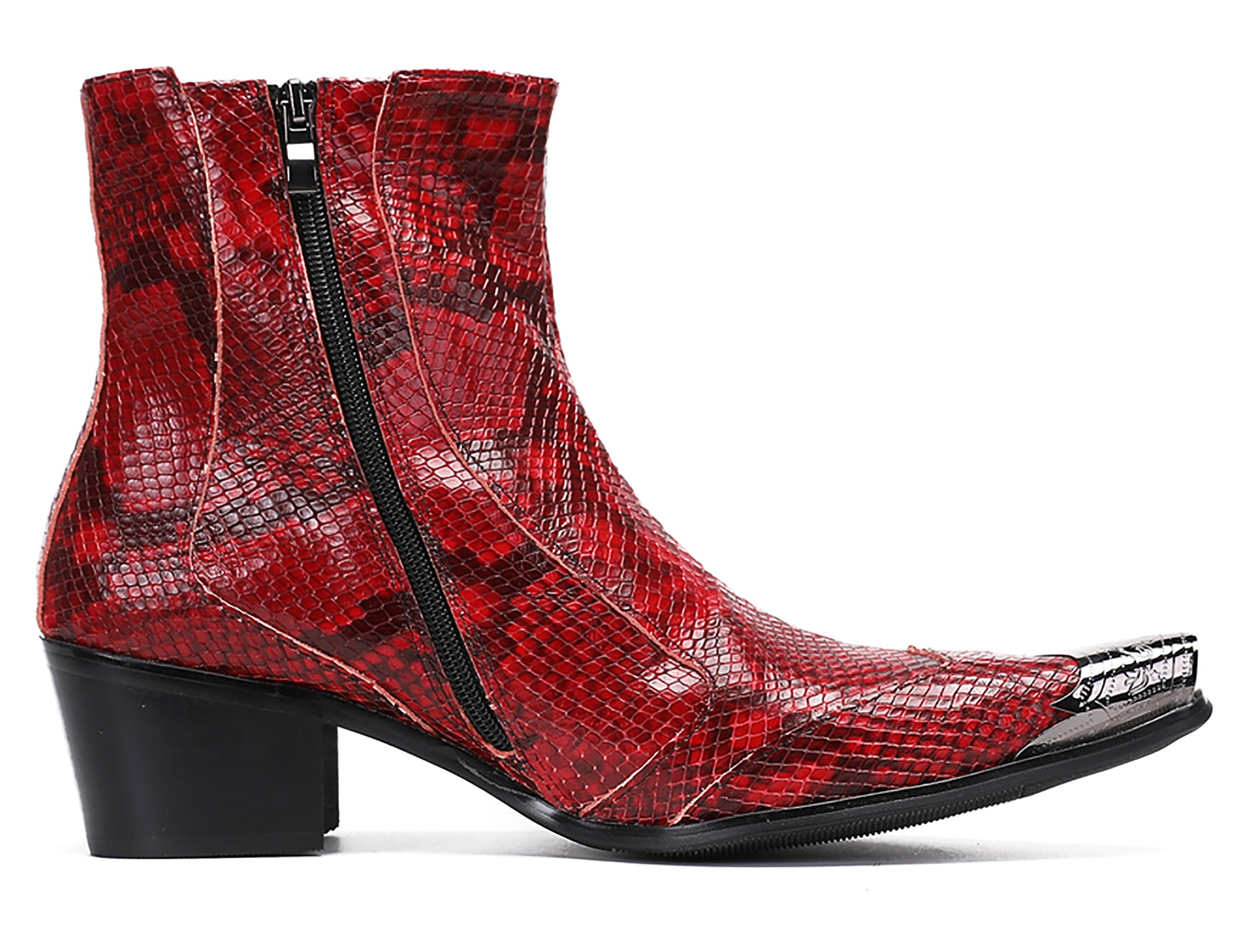 Mens Metal-Tip Toe Western Boots Zipper Ankle Boots
