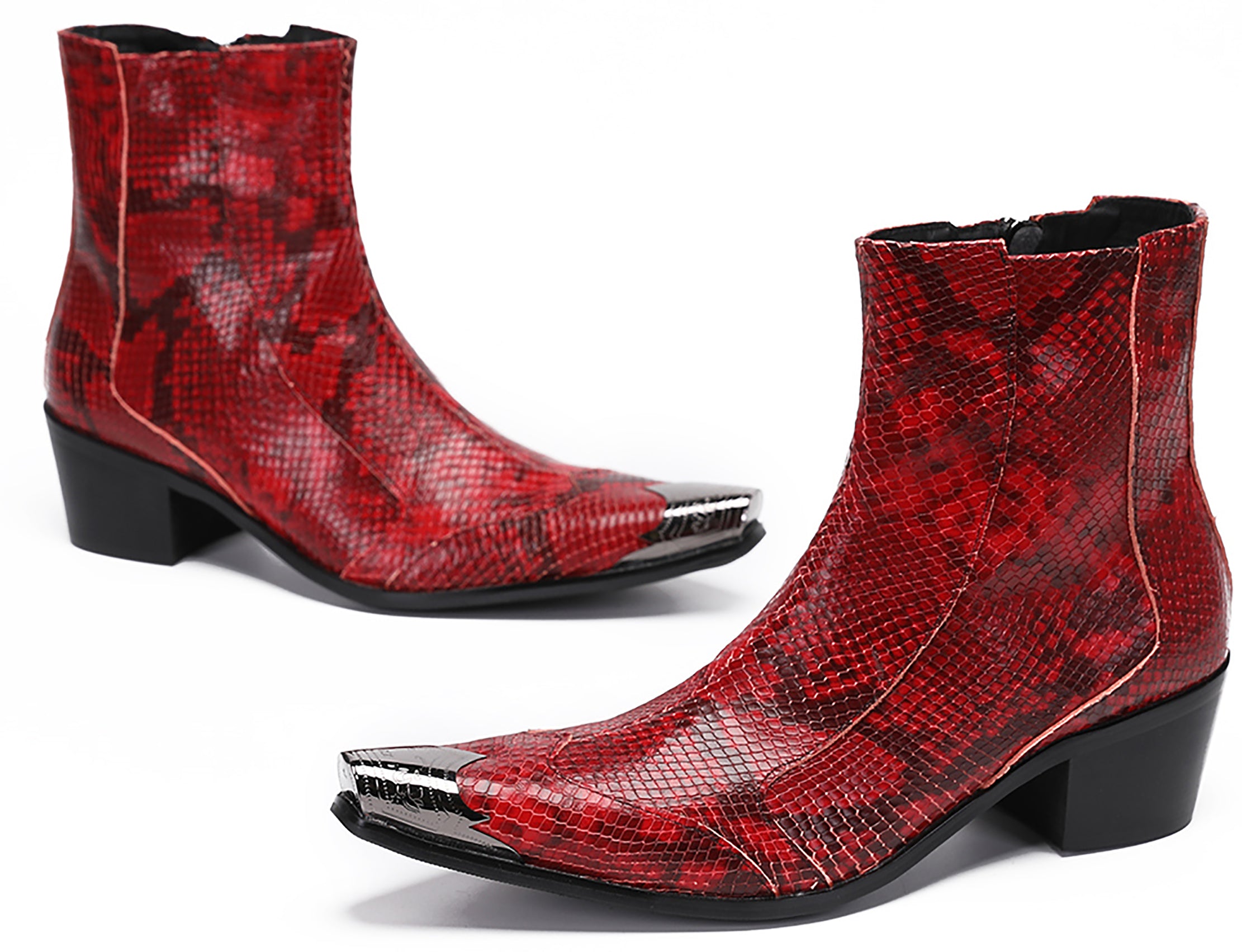 Mens Metal-Tip Toe Western Boots Zipper Ankle Boots