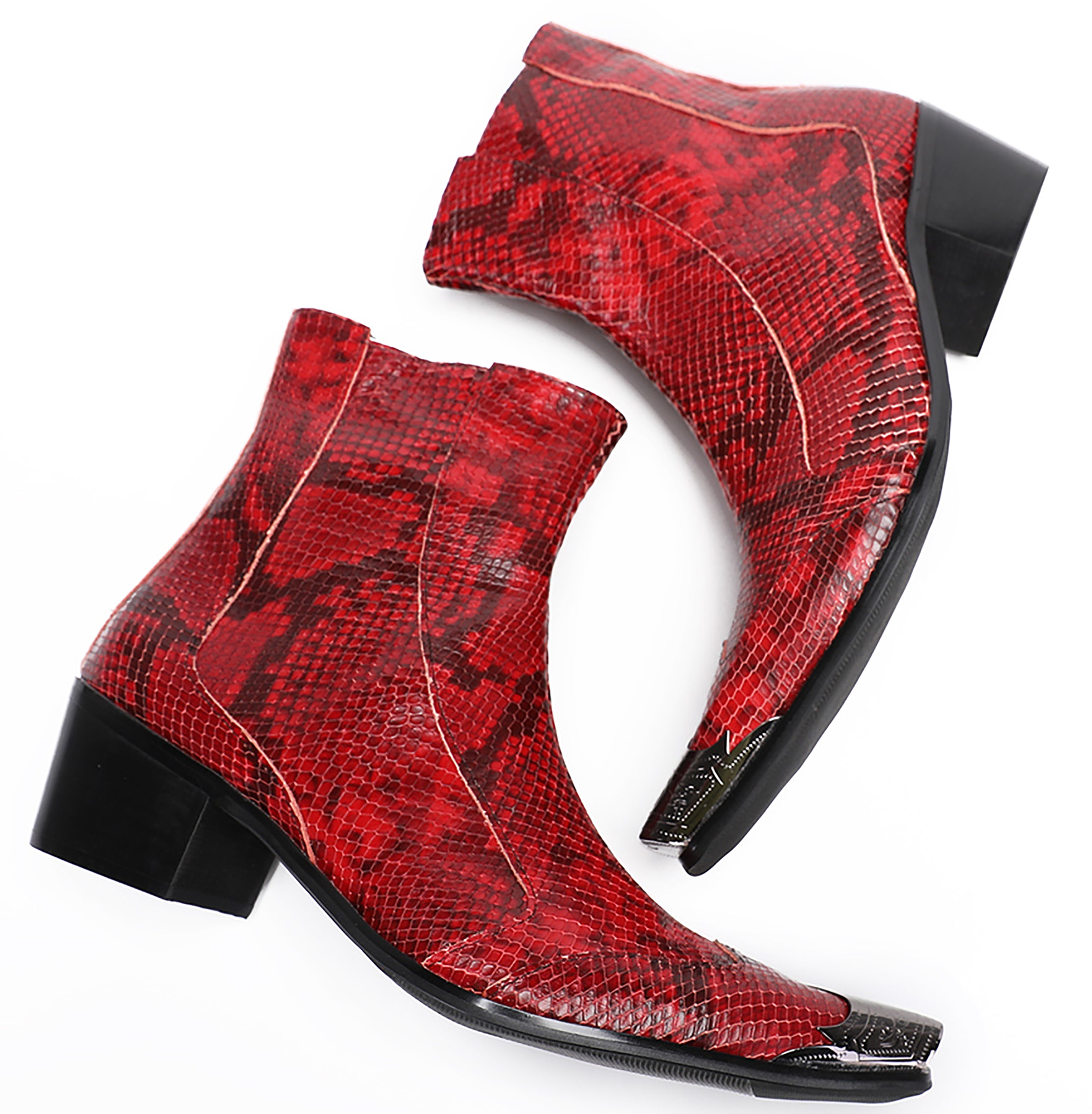 Mens Metal-Tip Toe Western Boots Zipper Ankle Boots