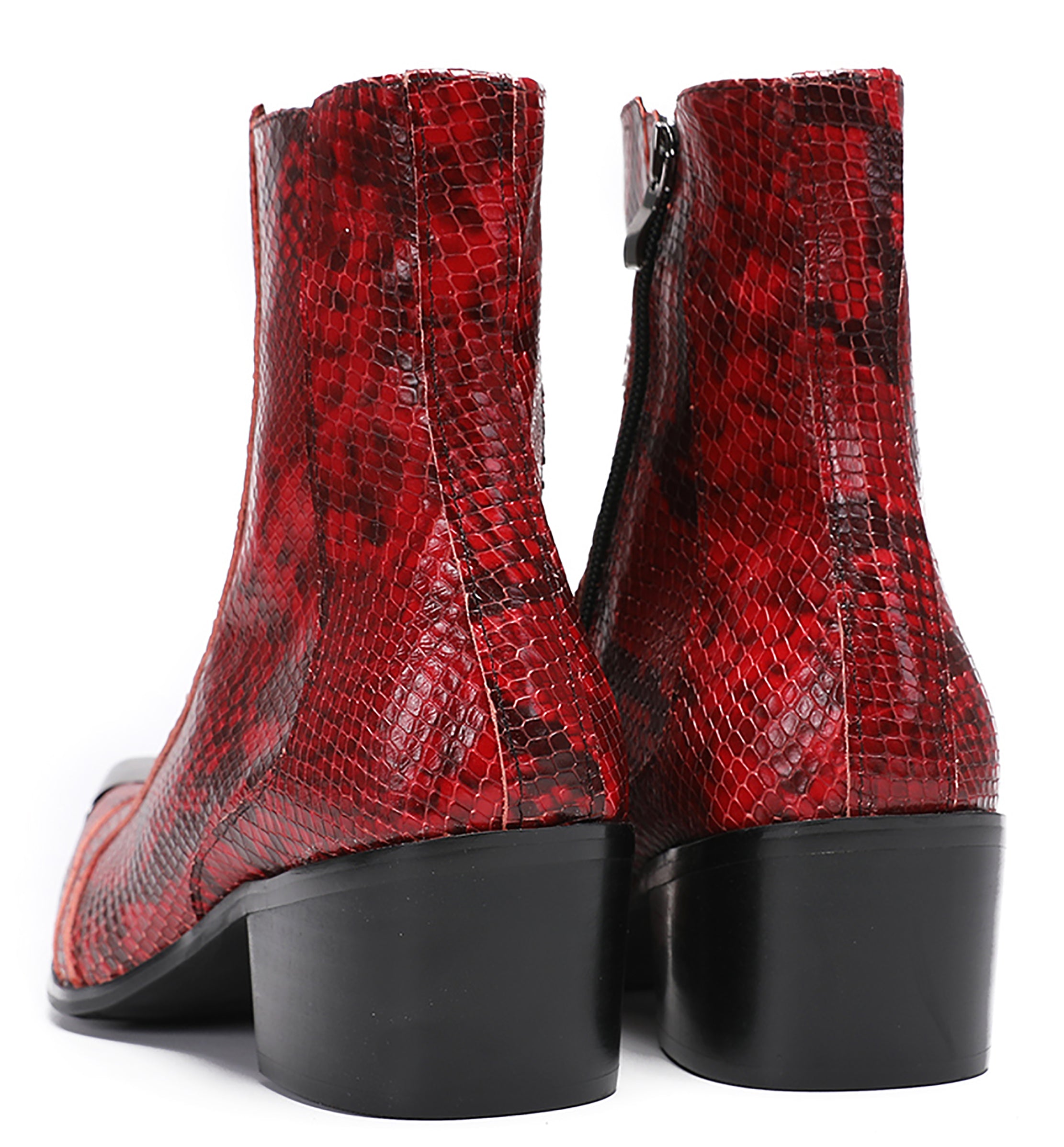 Mens Metal-Tip Toe Western Boots Zipper Ankle Boots