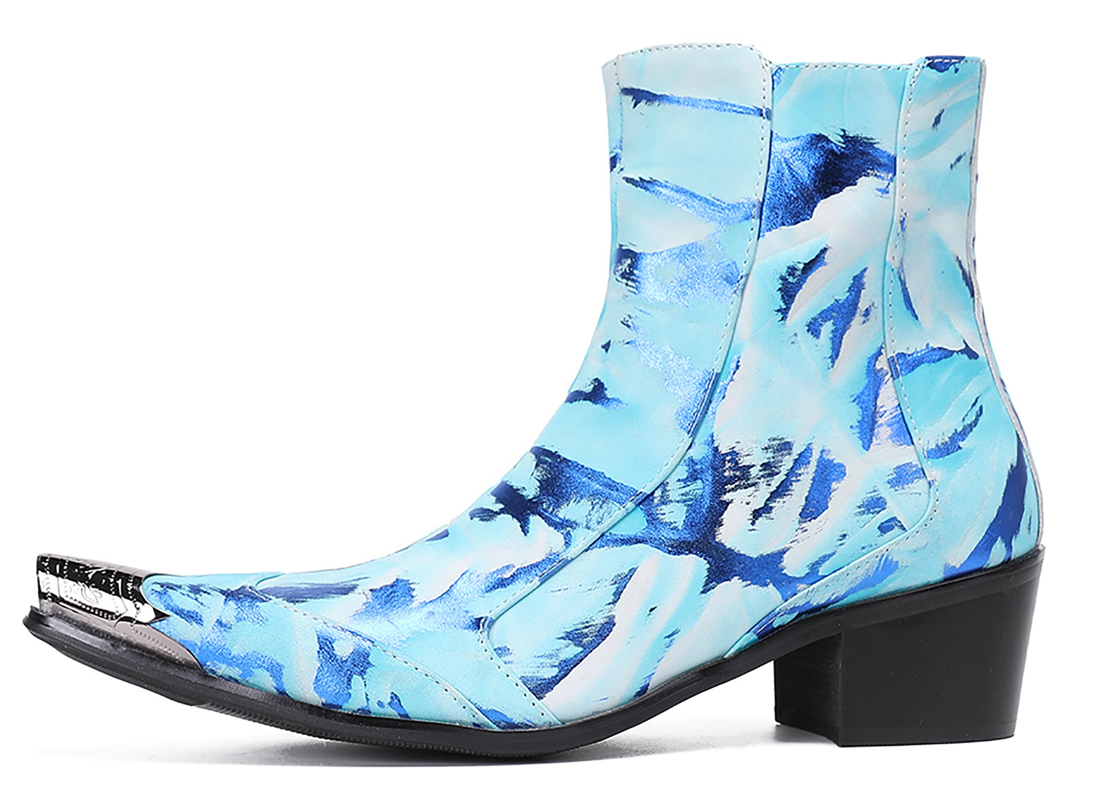 Mens Metal-Tip Toe Western Boots Zipper Ankle Boots