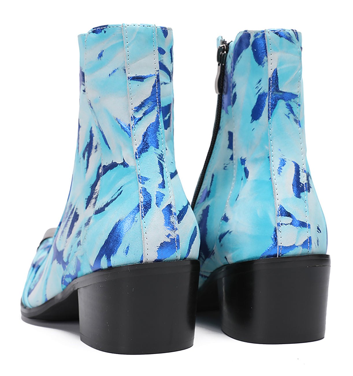 Mens Metal-Tip Toe Western Boots Zipper Ankle Boots