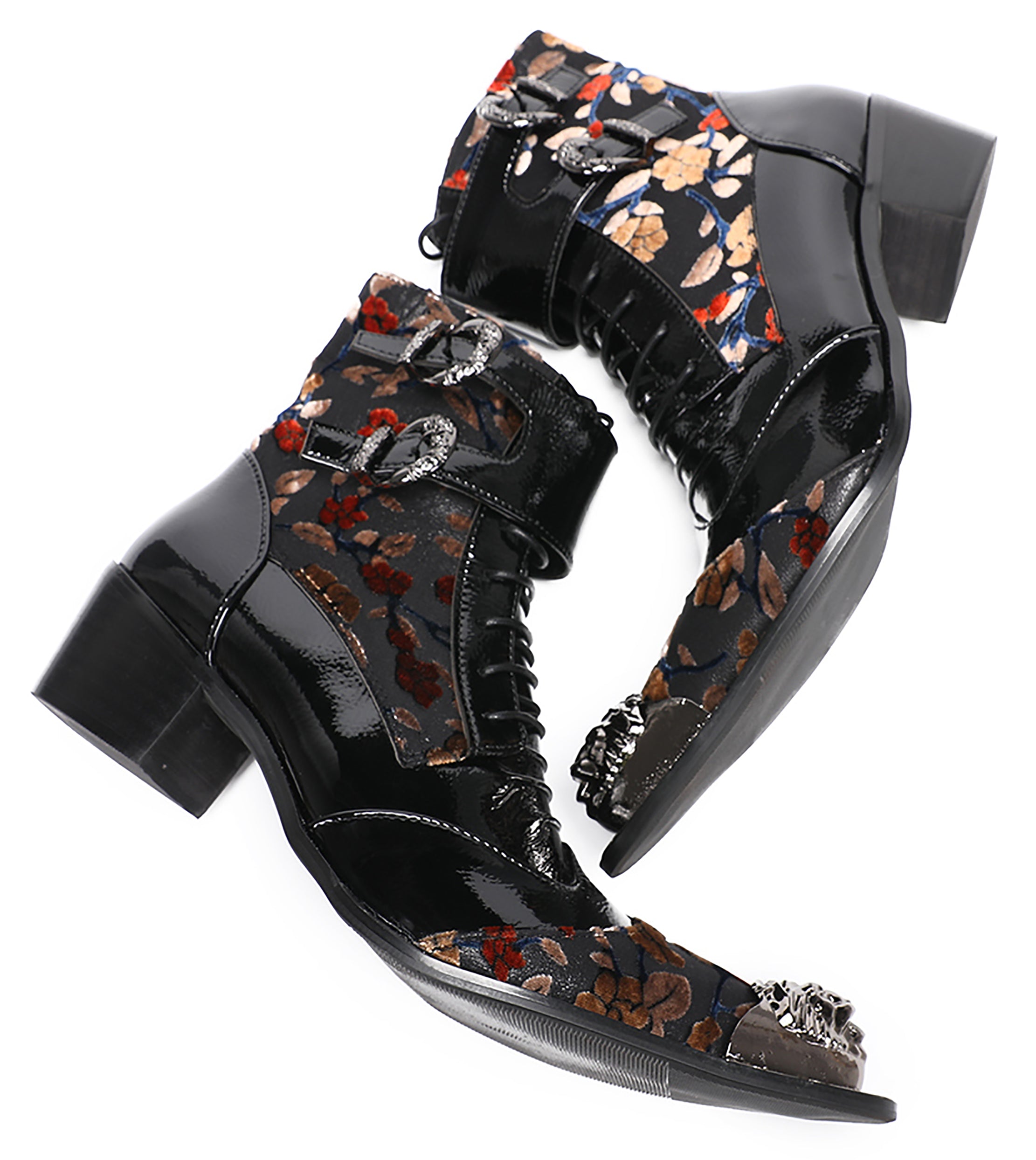 Mens Metal-Tip Toe Patent Leather Western Boots