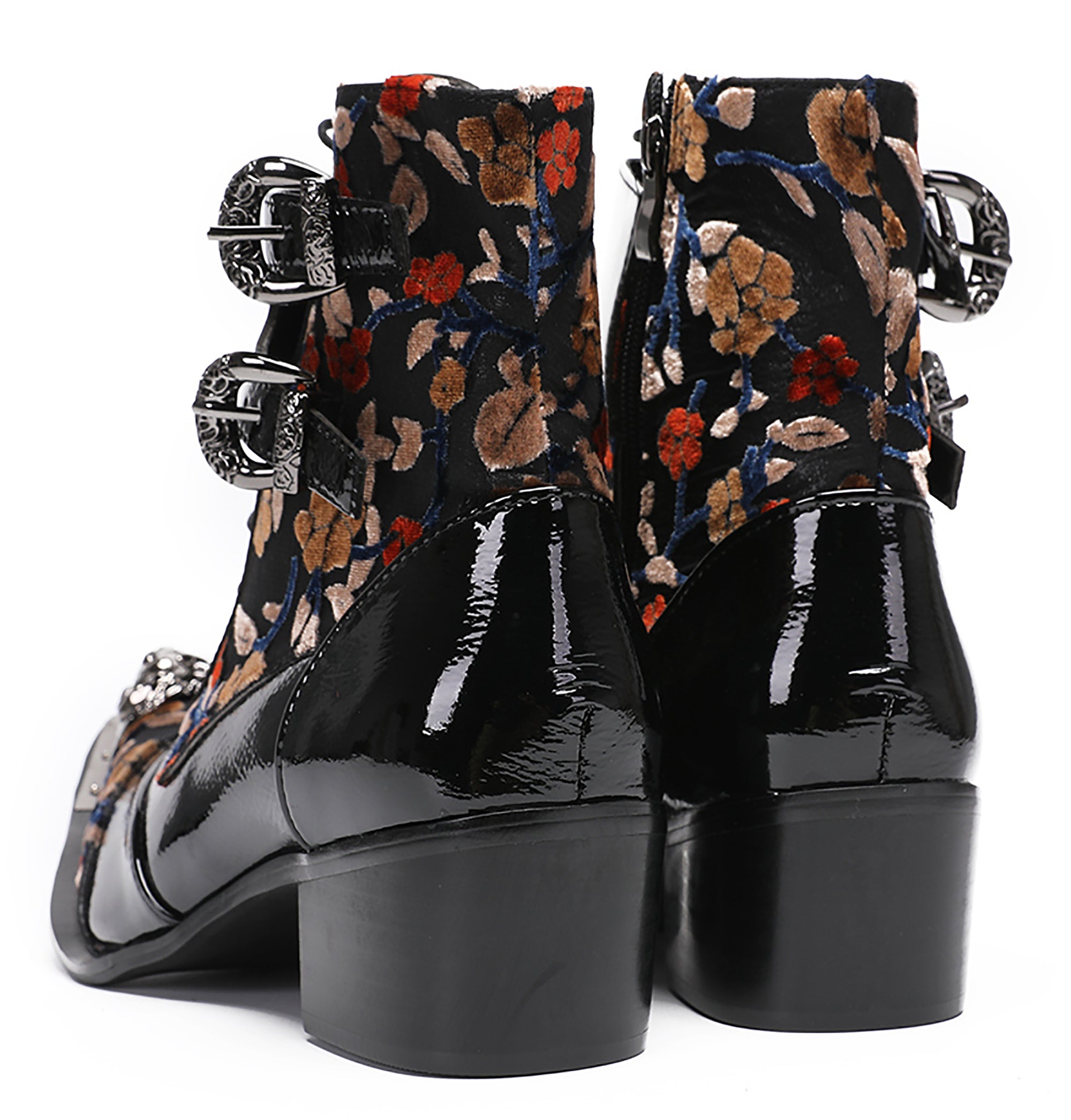 Mens Metal-Tip Toe Patent Leather Western Boots