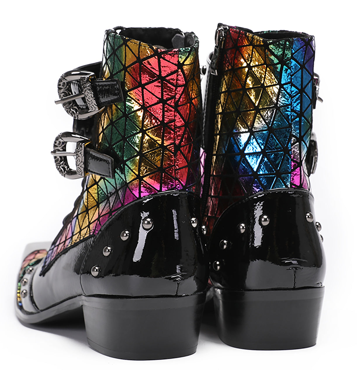 Mens Metal-Tip Square Patent Leather Western Boots