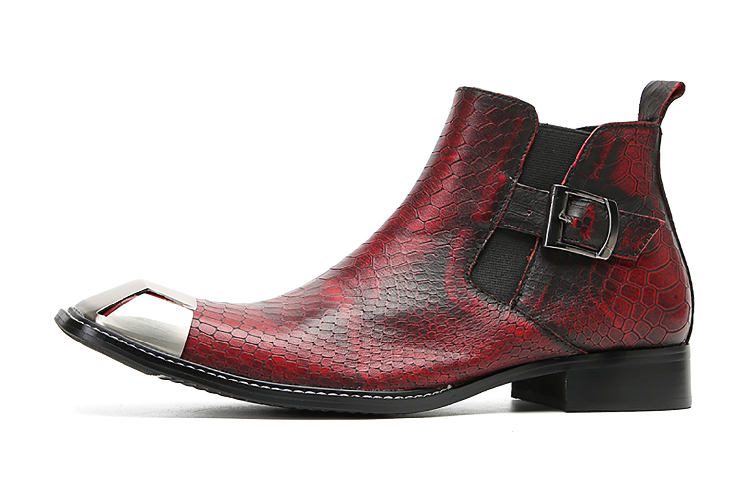Men's Metal Square Toe Buckles Chelsea Western Boots