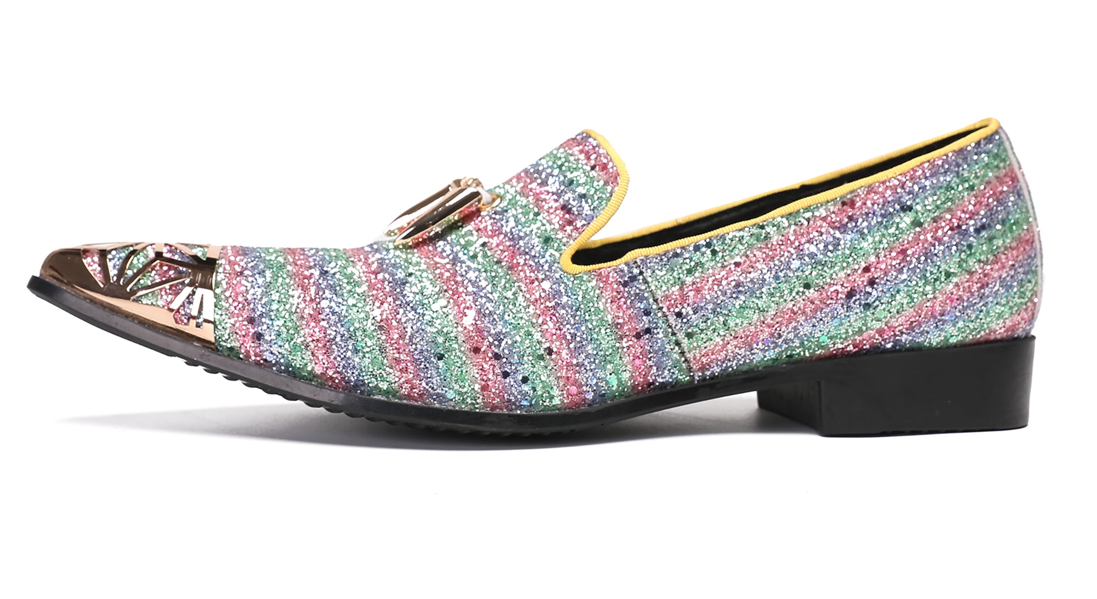 Mens Metal Tip Casual Glitter Western Loafers